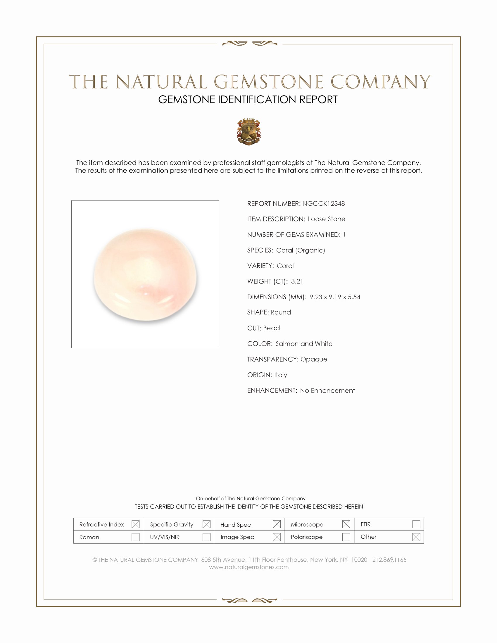 3.21 Ct. Cabochon Coral from Italy