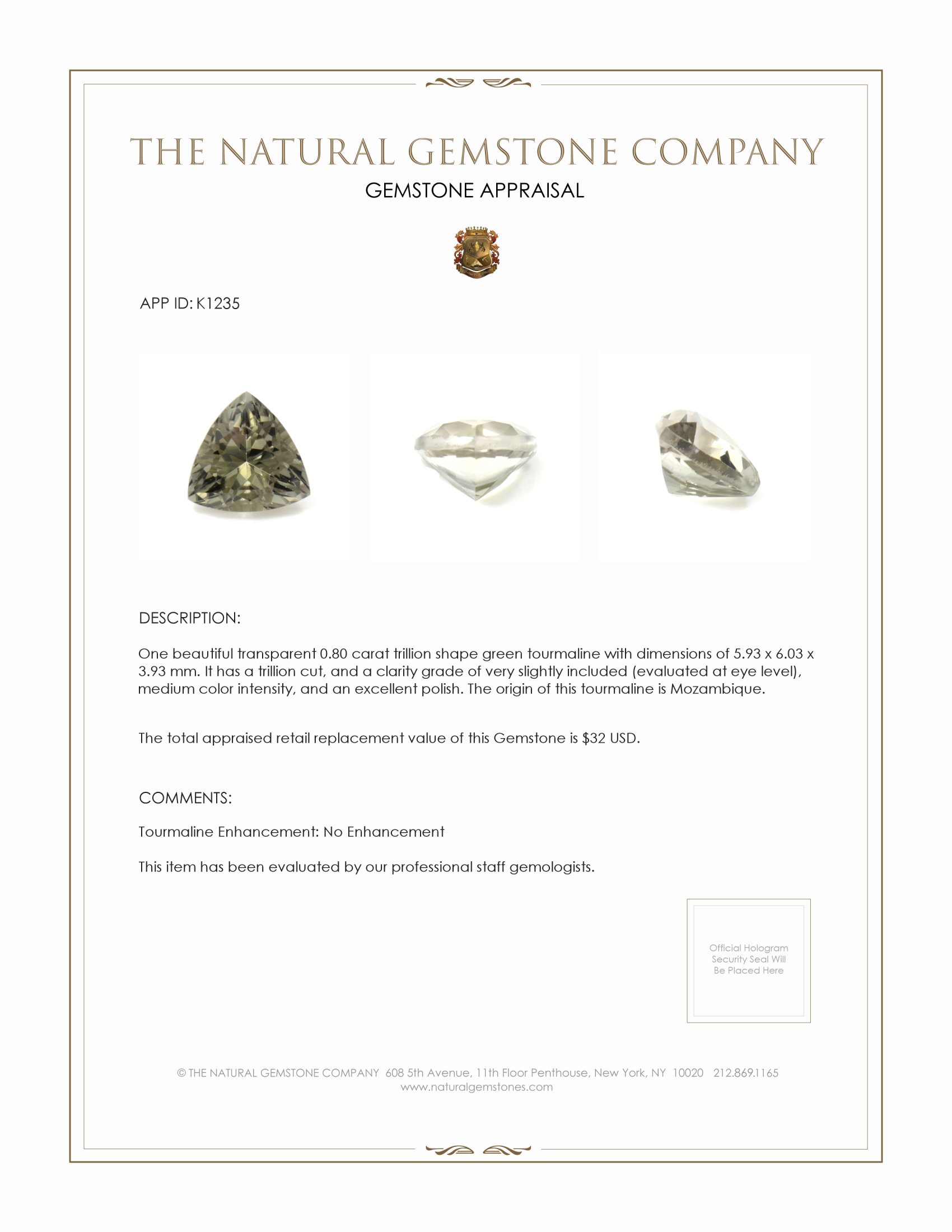 0.80 Ct. Tourmaline from Mozambique