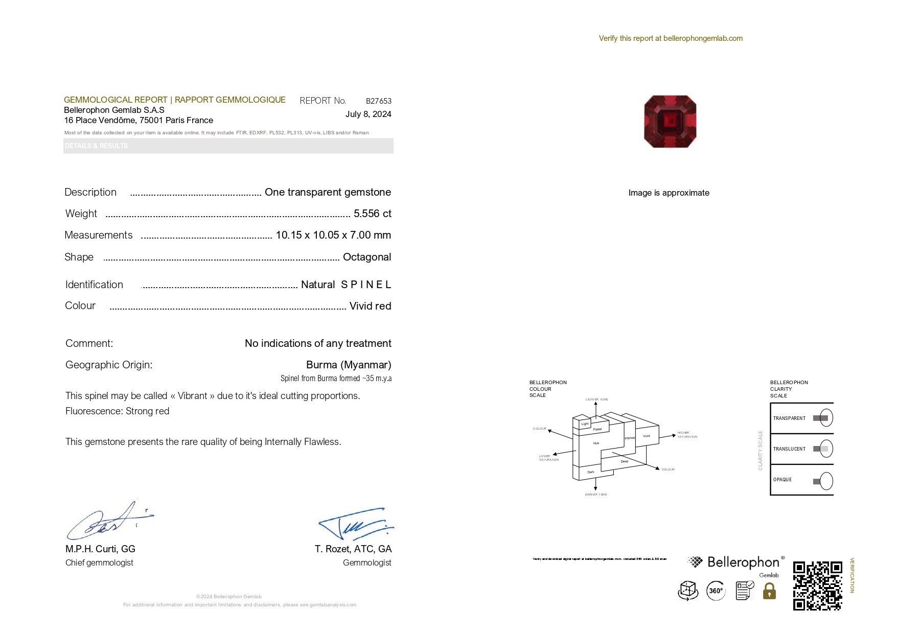 5.55 Ct. Red Spinel from Burma (Myanmar)