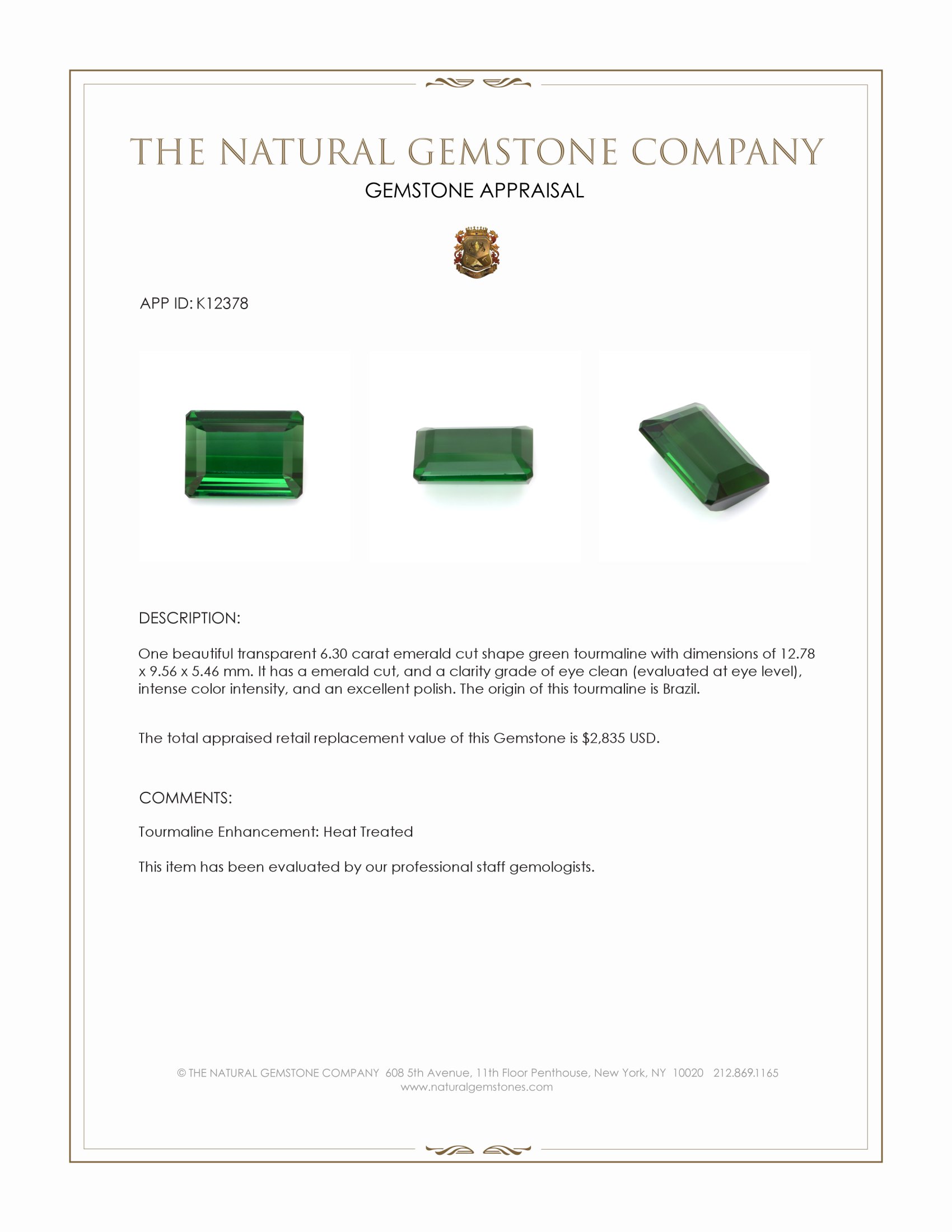 6.30 Ct. Green Tourmaline from Brazil