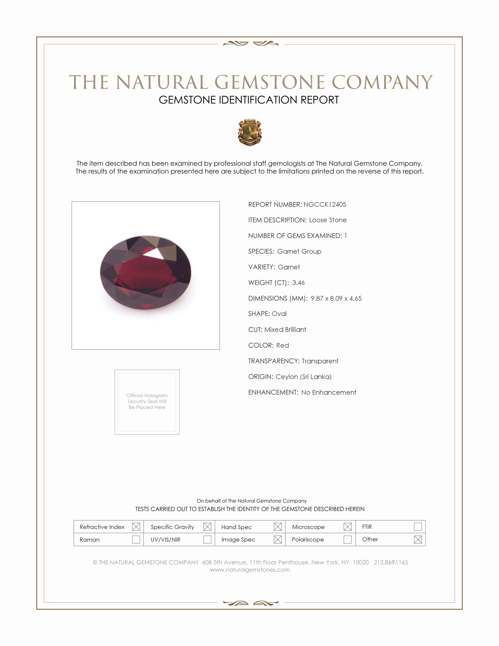 3.46 Ct. Red Garnet from Ceylon (Sri Lanka)