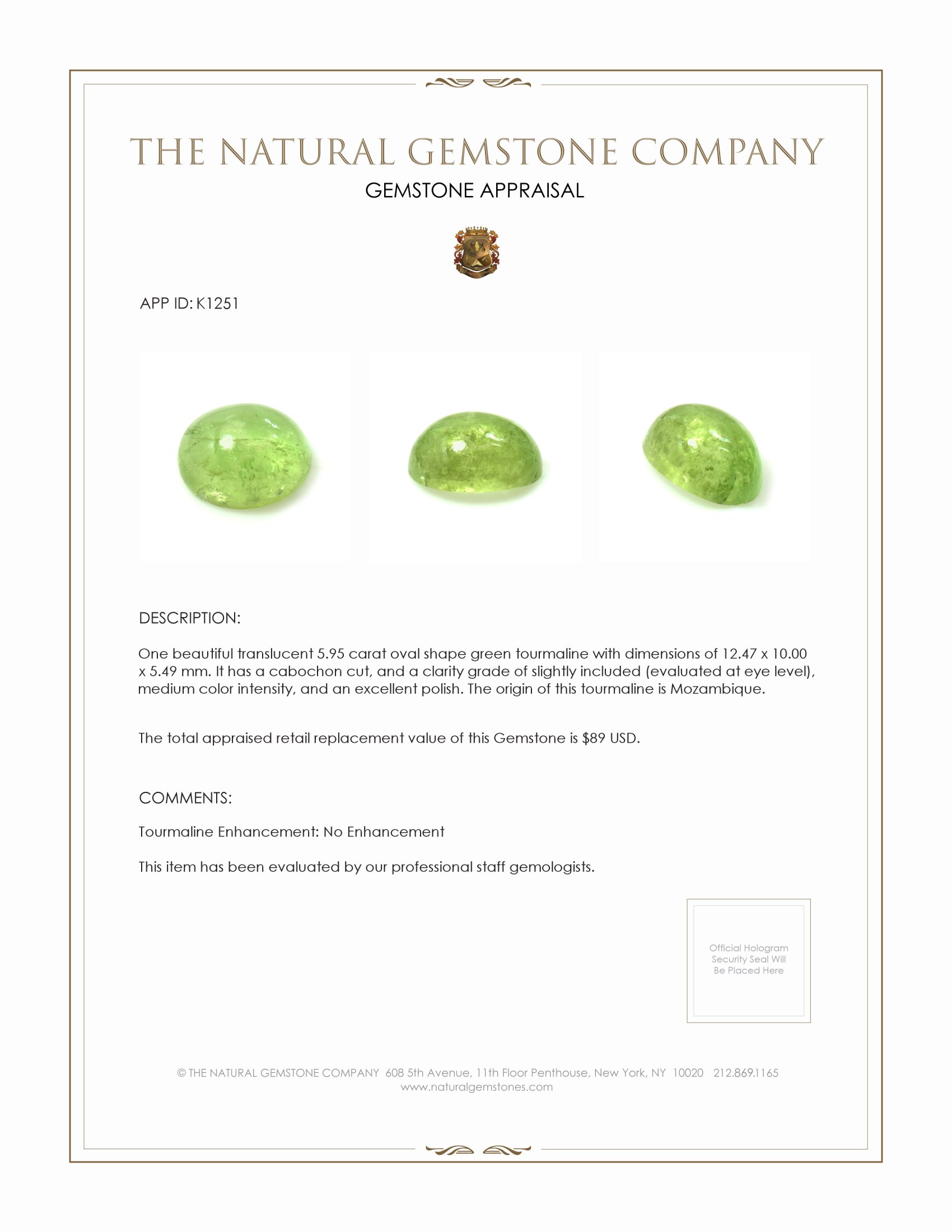 5.95 Ct. Cabochon Tourmaline from Mozambique