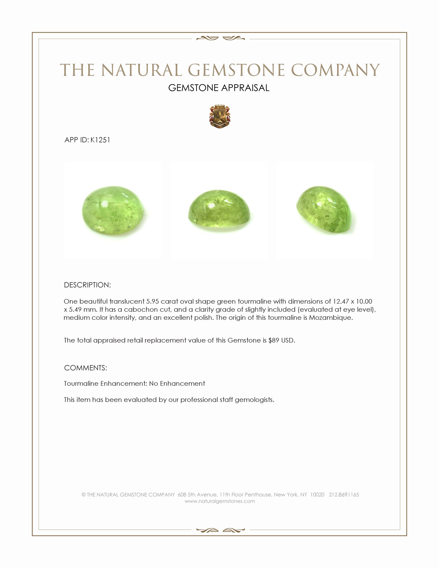 5.95 Ct. Cabochon Tourmaline from Mozambique