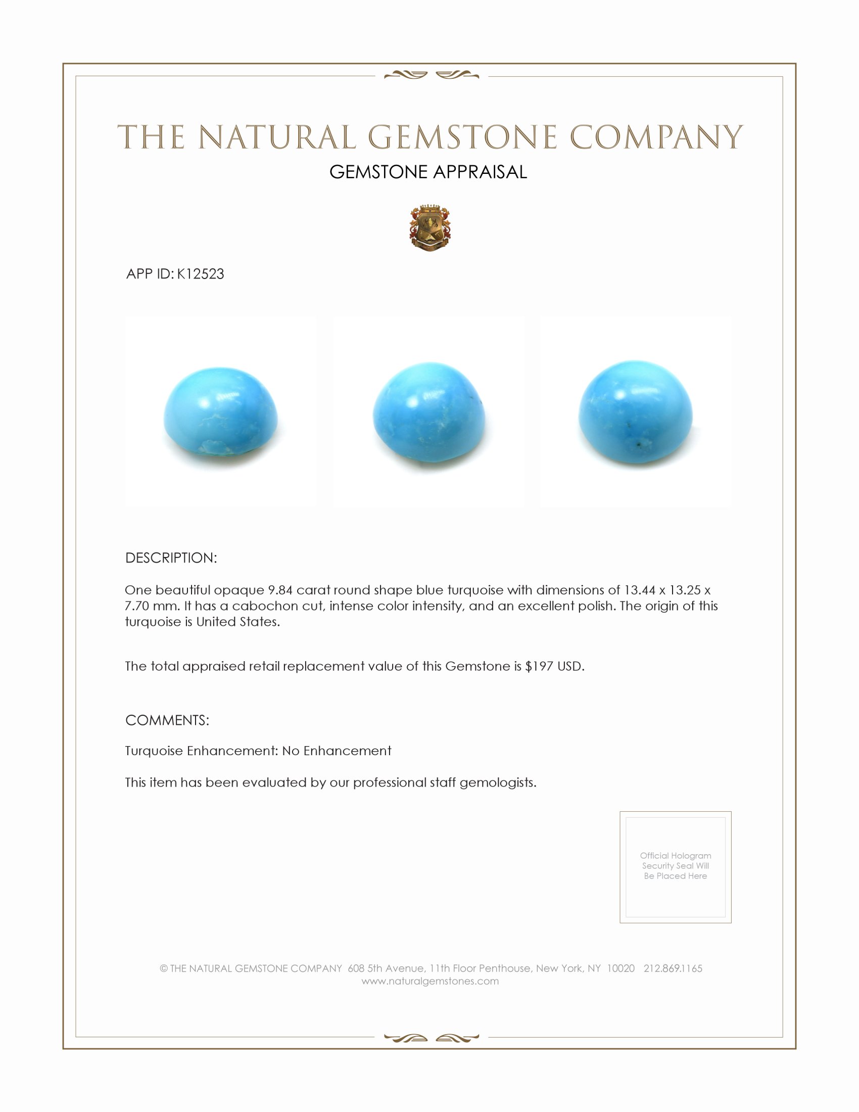 9.84 Ct. Cabochon Turquoise from United States