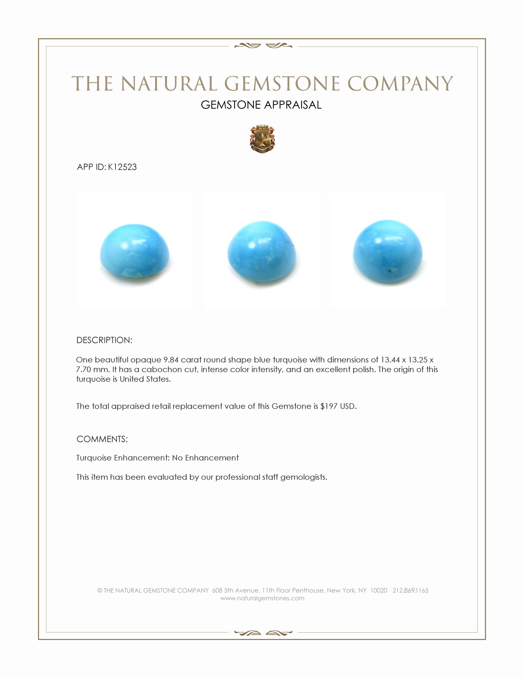 9.84 Ct. Cabochon Turquoise from United States