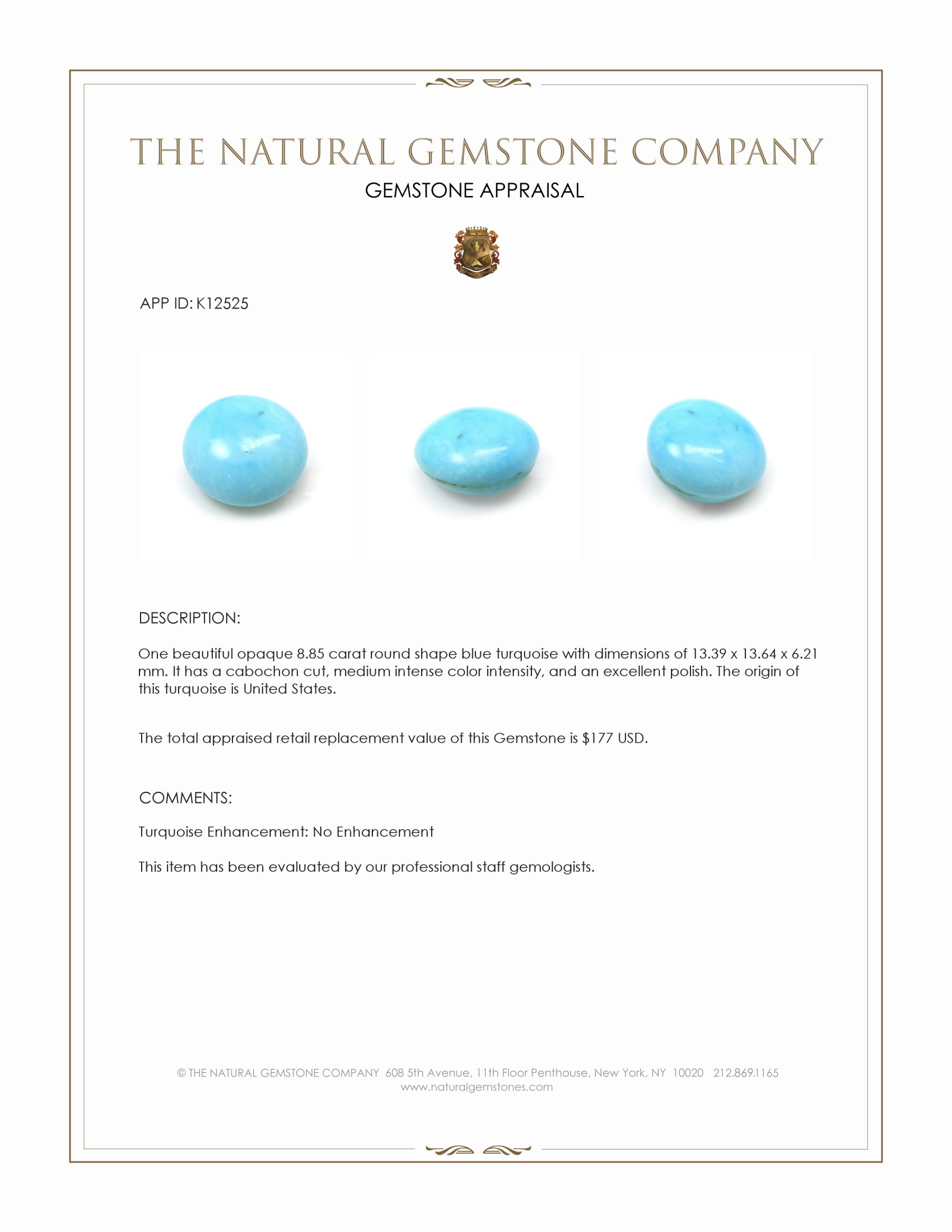 8.85 Ct. Cabochon Turquoise from United States