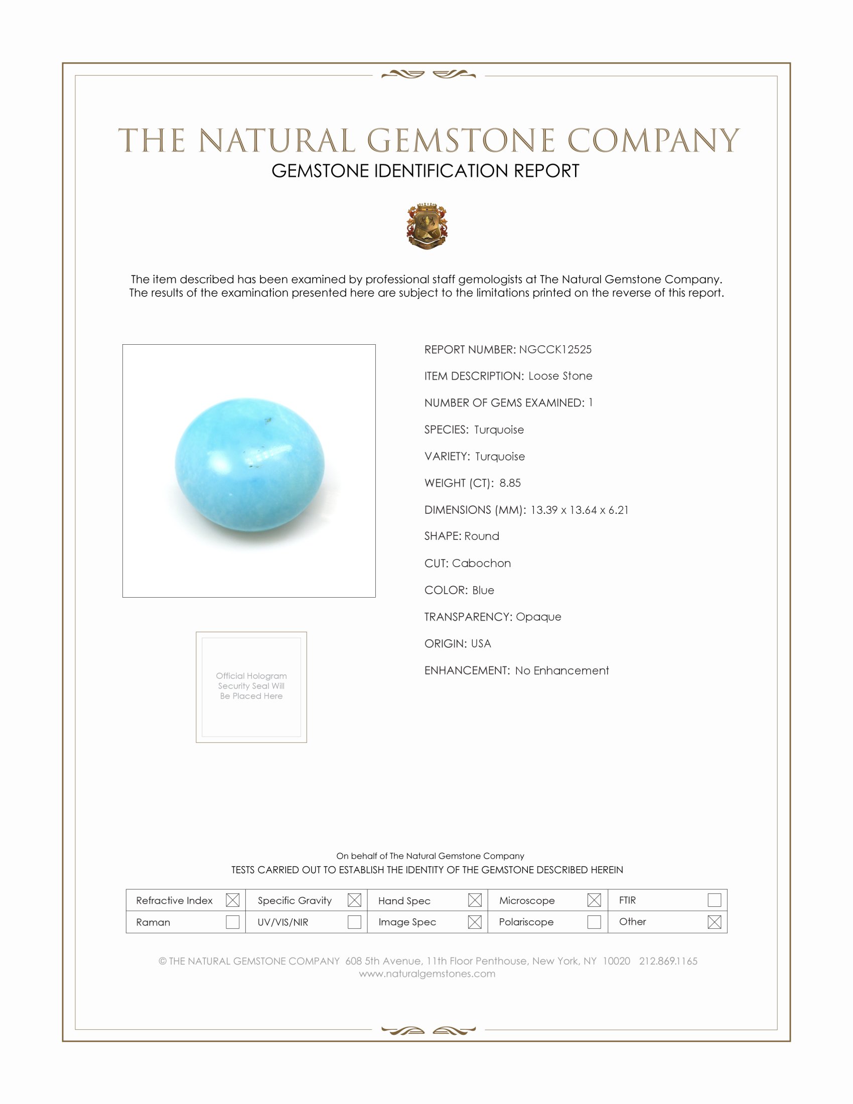 8.85 Ct. Blue Cabochon Turquoise from USA