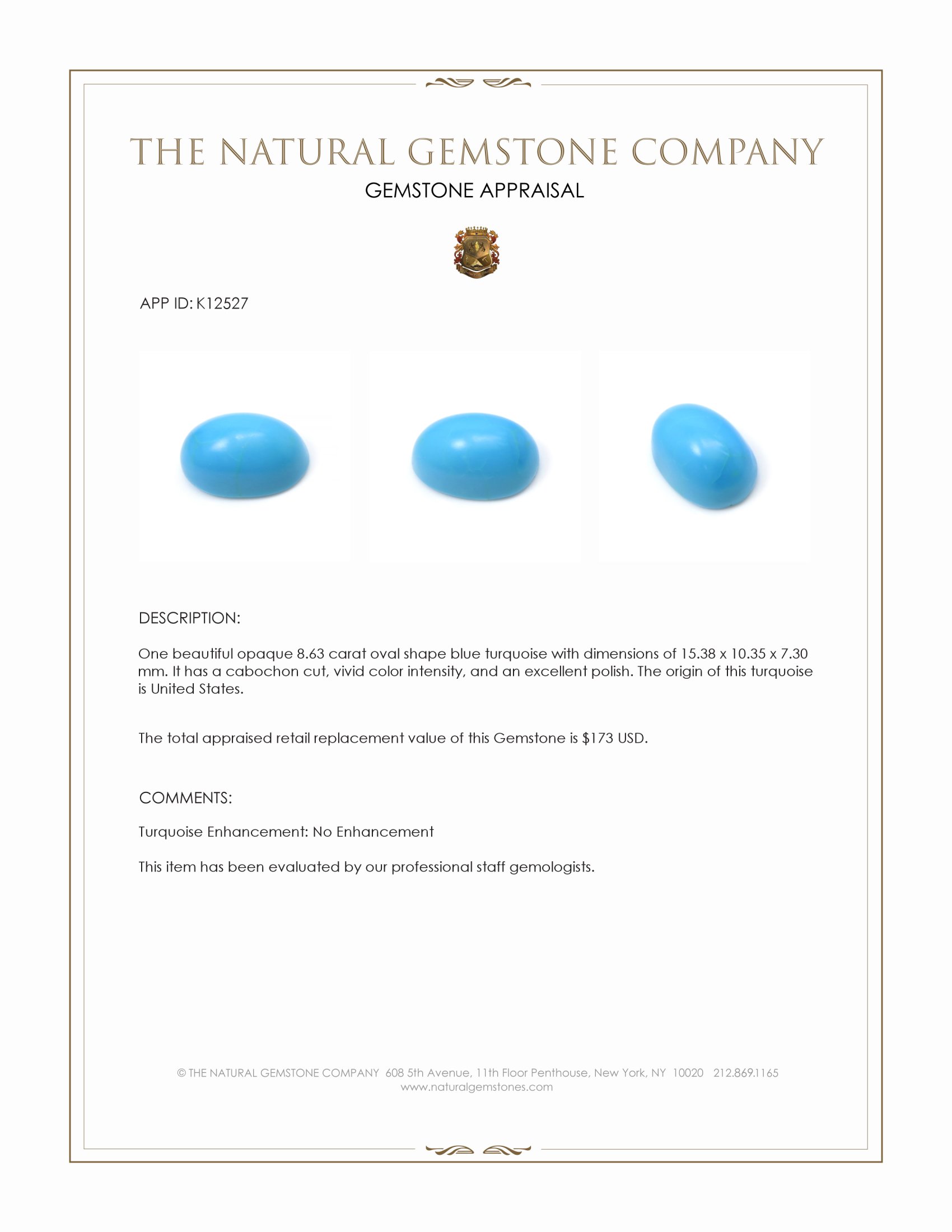 8.63 Ct. Cabochon Turquoise from United States