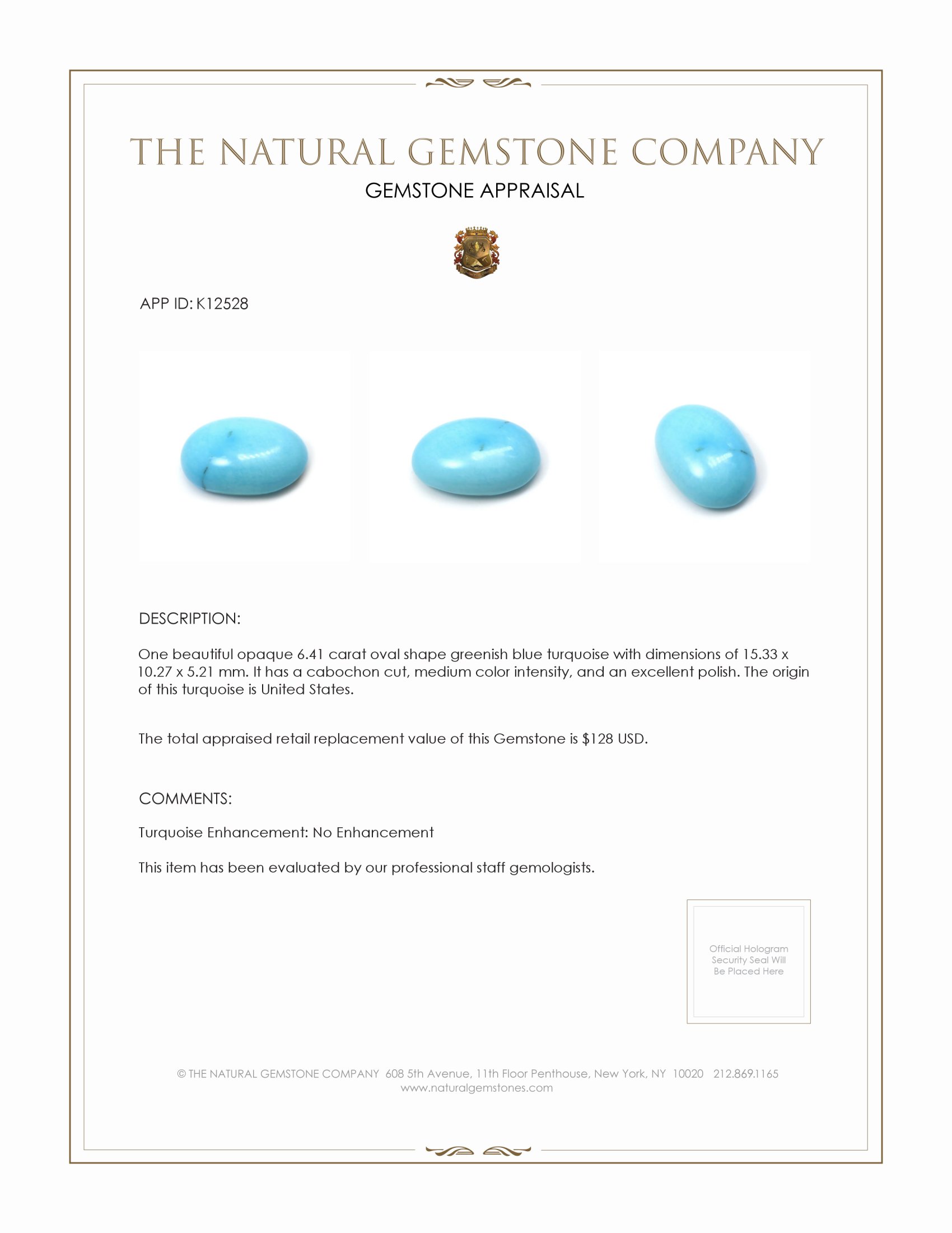 6.41 Ct. Cabochon Turquoise from United States