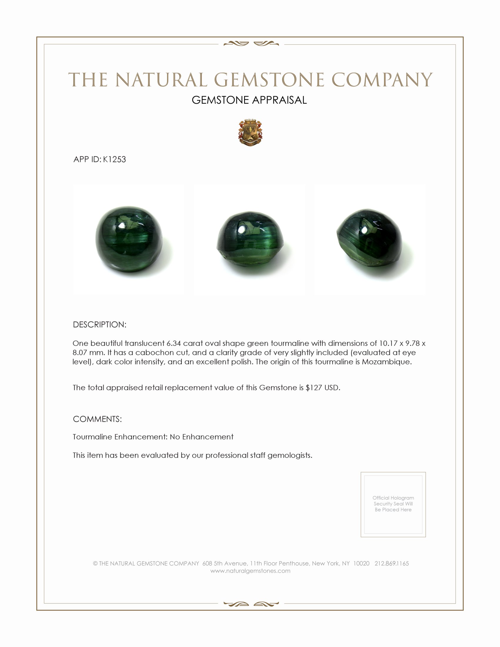 6.34 Ct. Cabochon Tourmaline from Mozambique