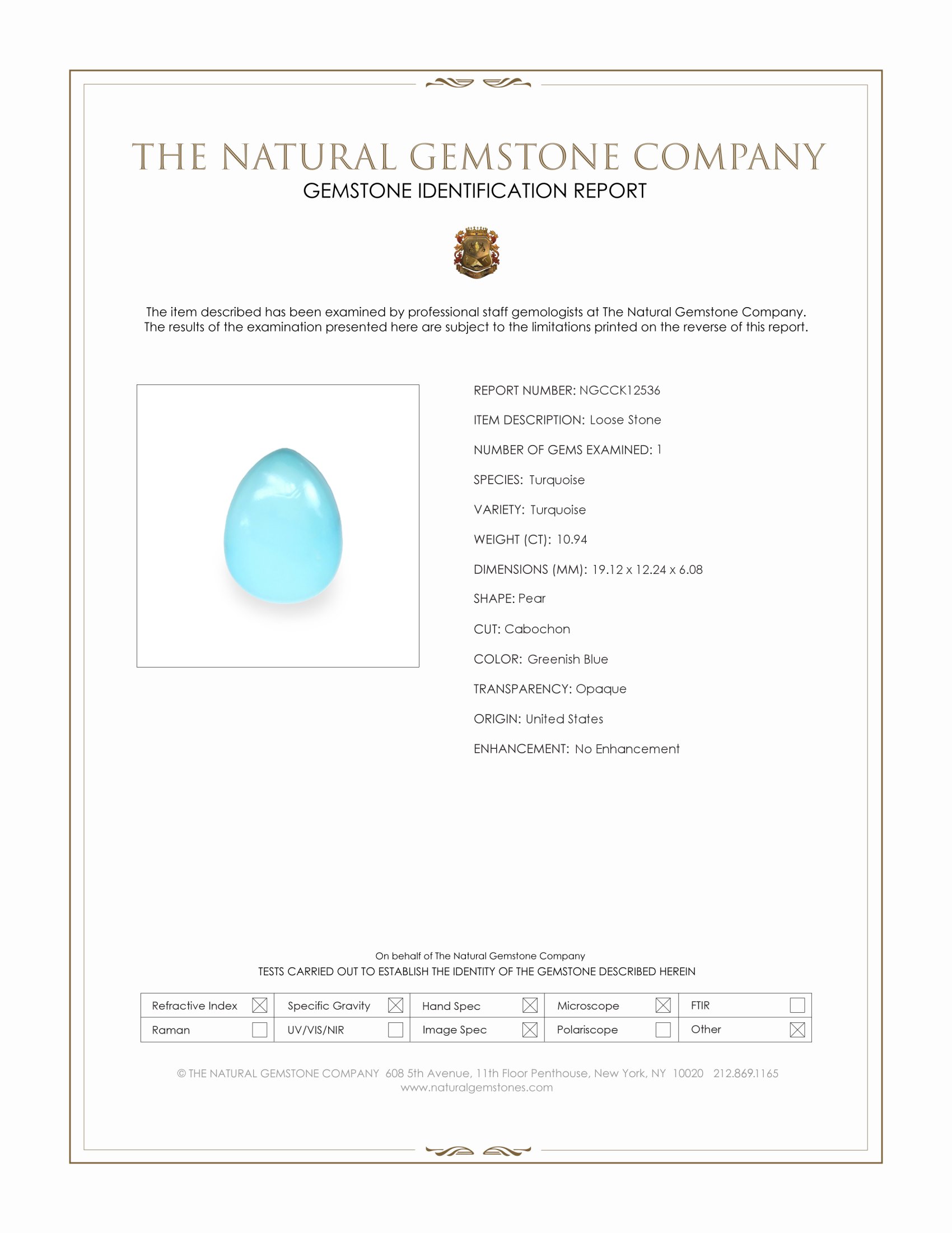 10.94 Ct. Cabochon Turquoise from United States