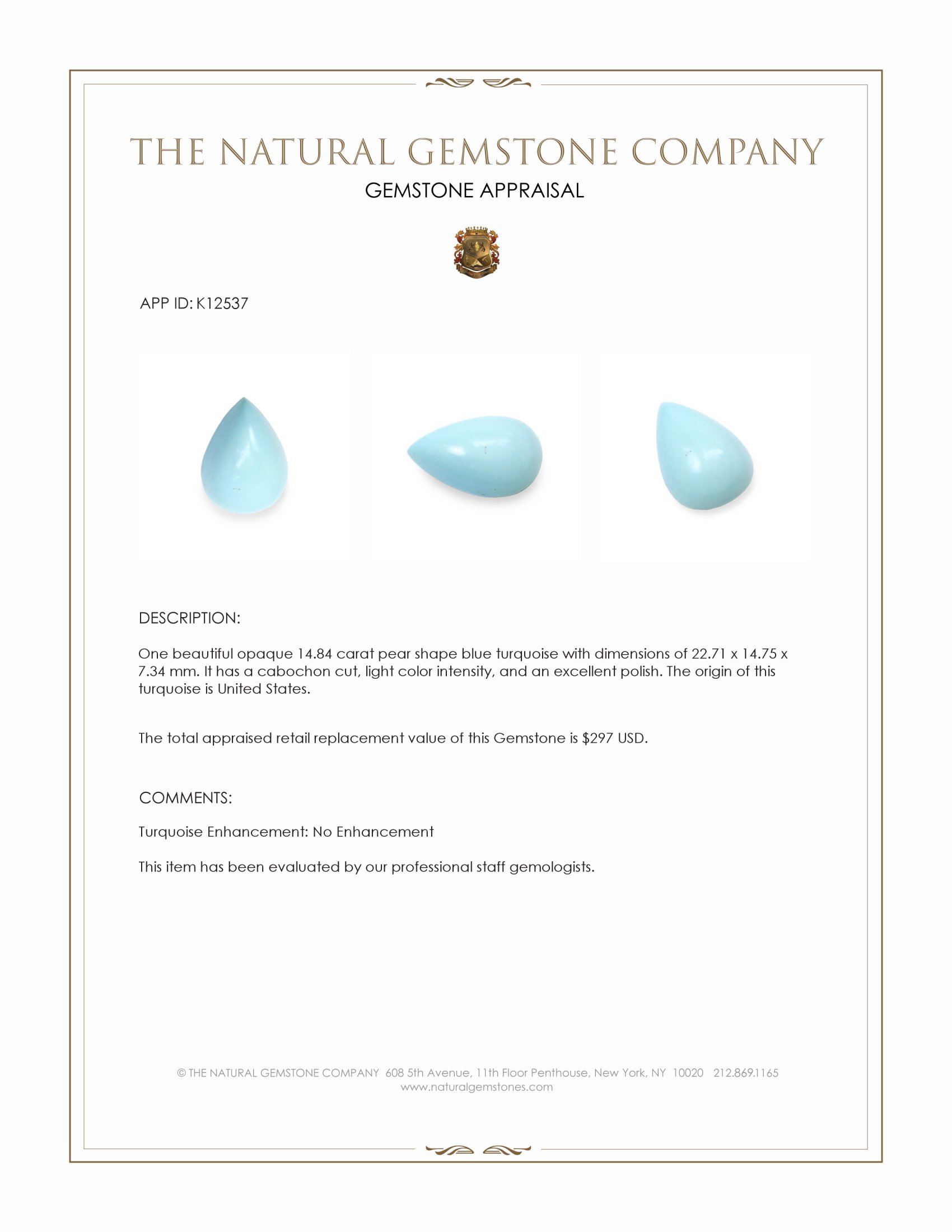 14.84 Ct. Cabochon Turquoise from United States