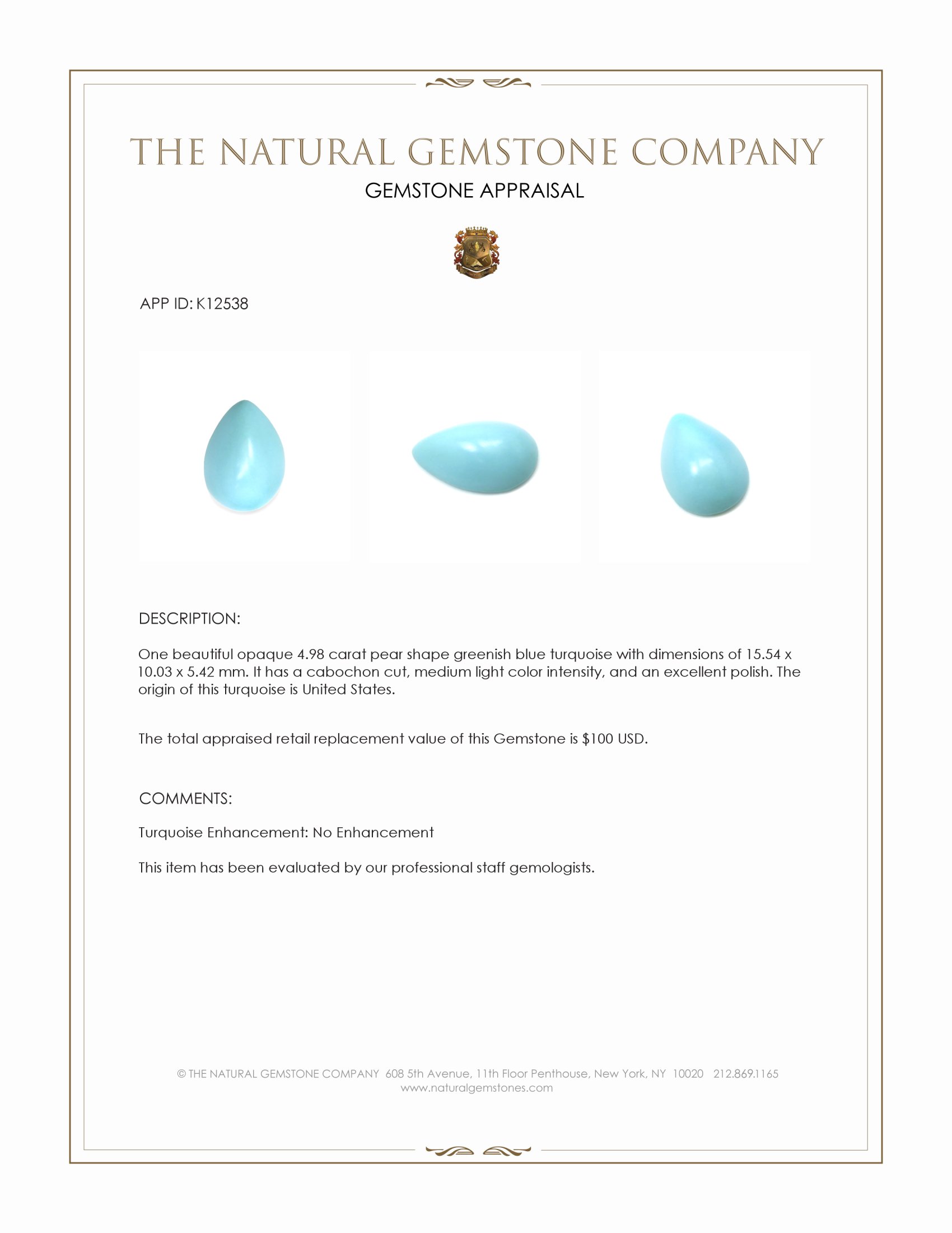 4.98 Ct. Cabochon Turquoise from United States