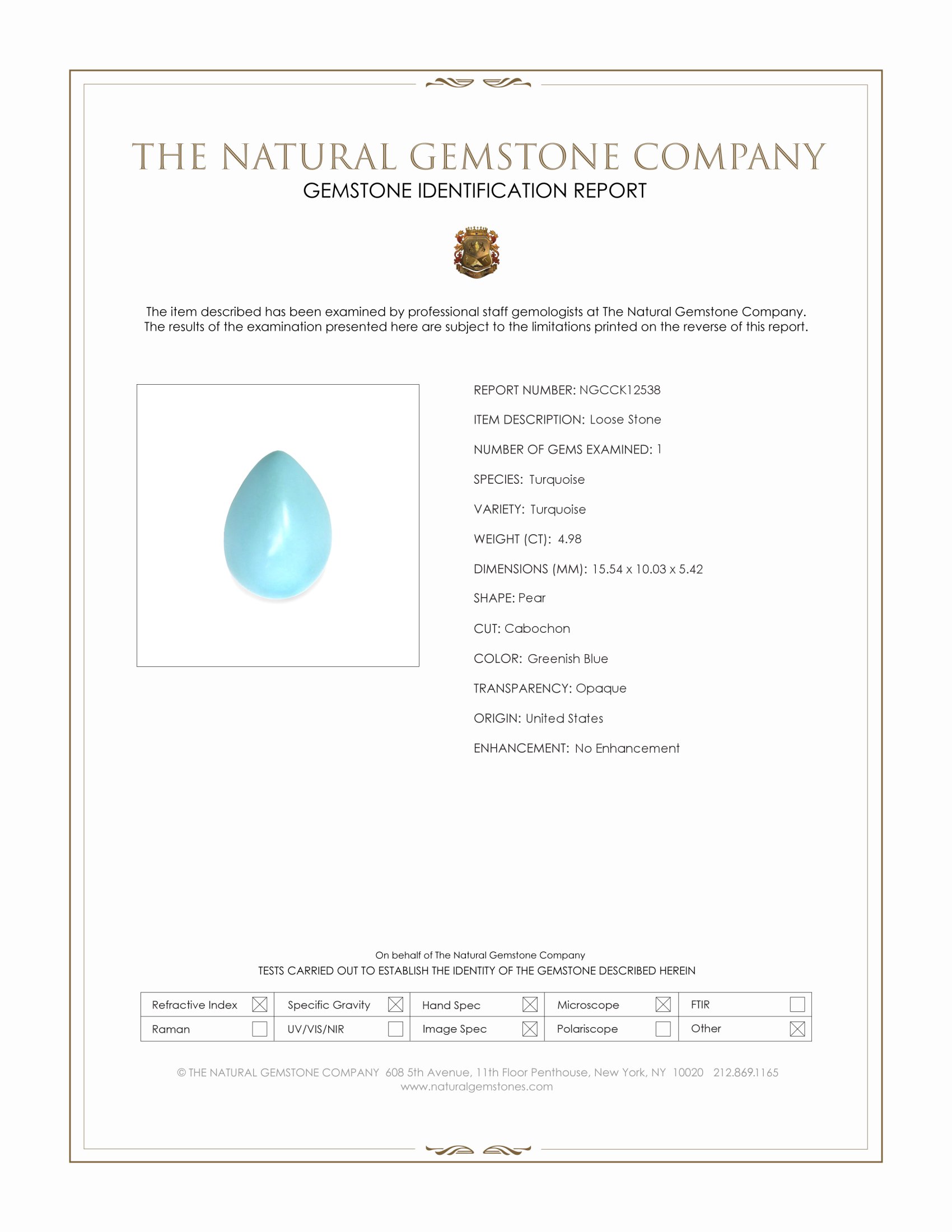 4.98 Ct. Cabochon Turquoise from United States