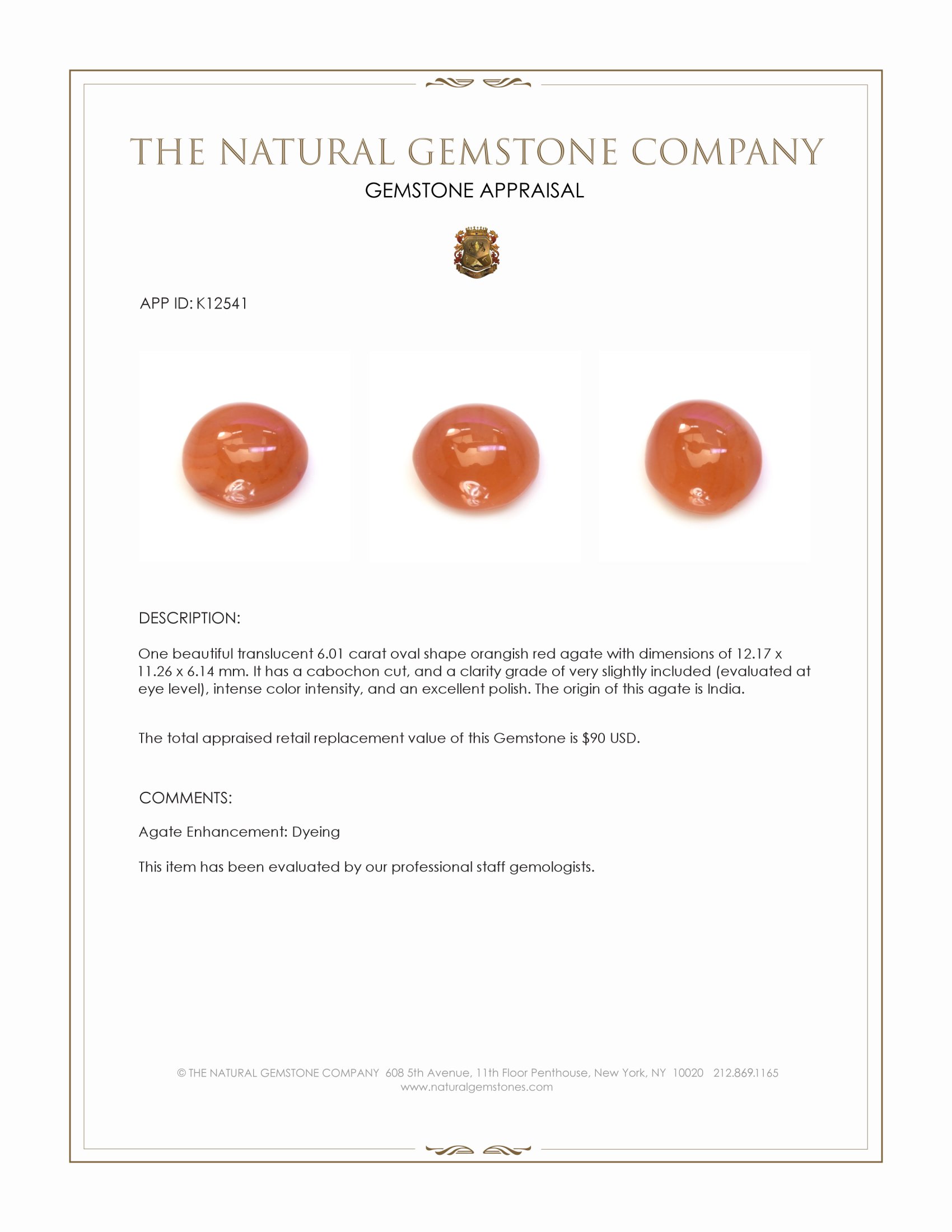 6.01 Ct. Cabochon Agate from India