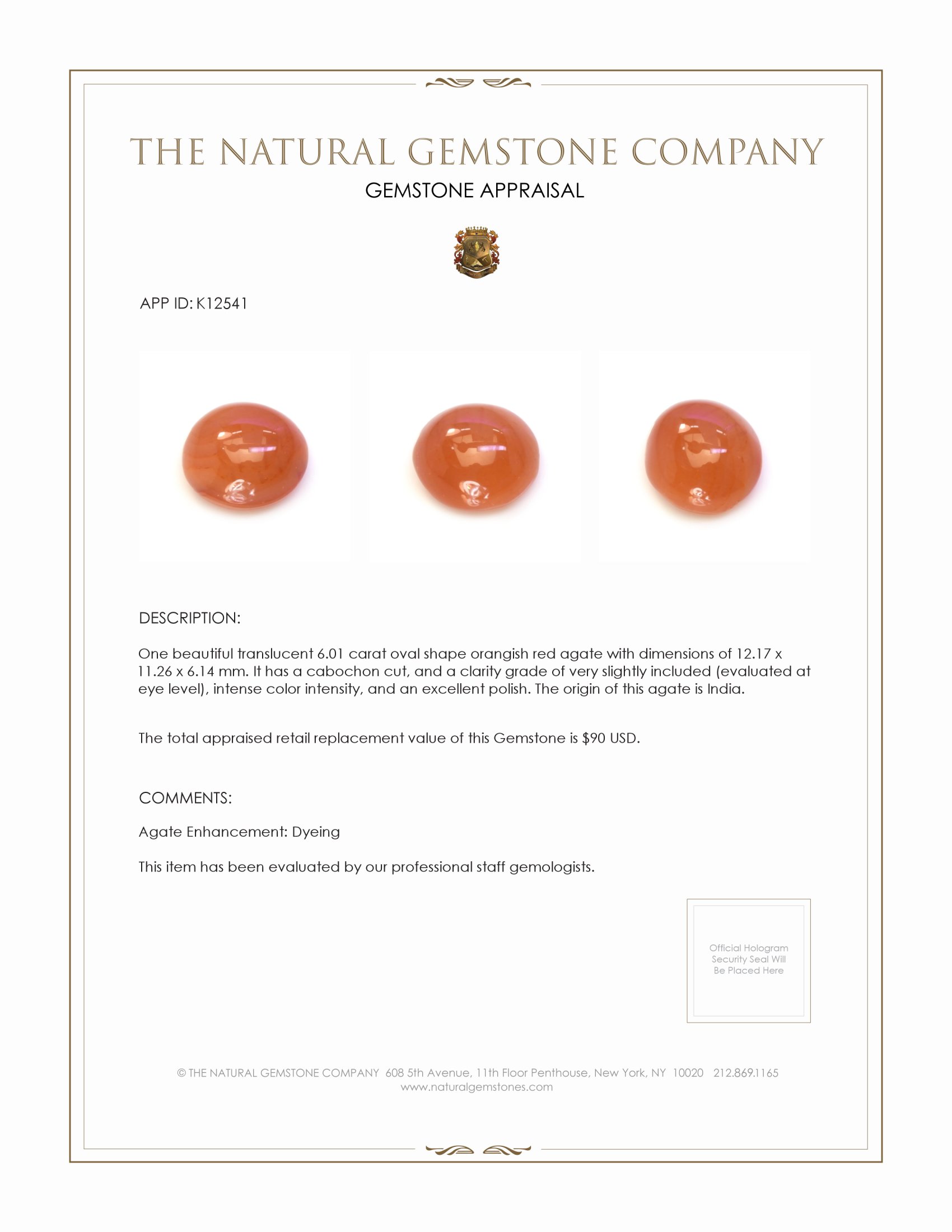 6.01 Ct. Cabochon Agate from India