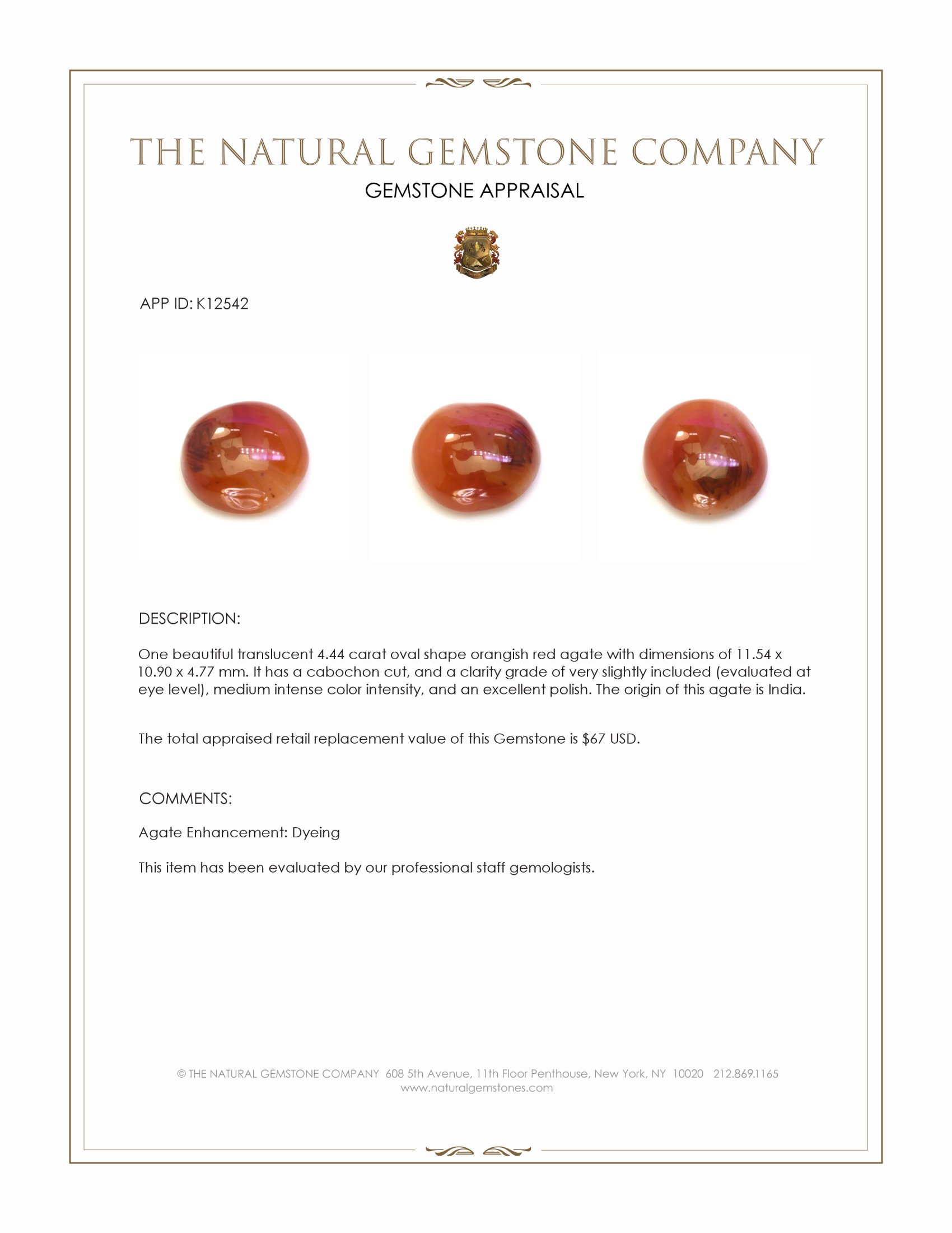 4.44 Ct. Cabochon Agate from India