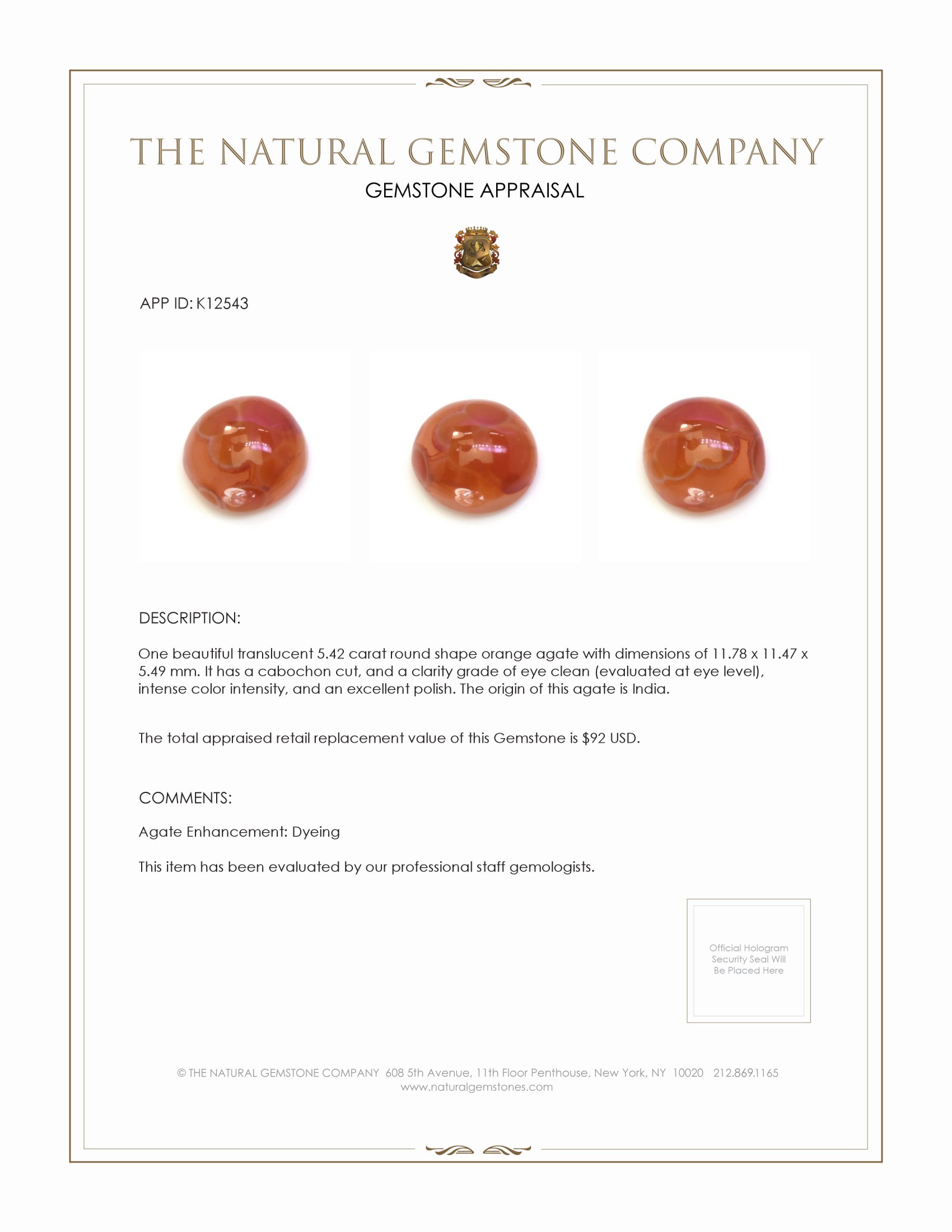 5.42 Ct. Cabochon Agate from India