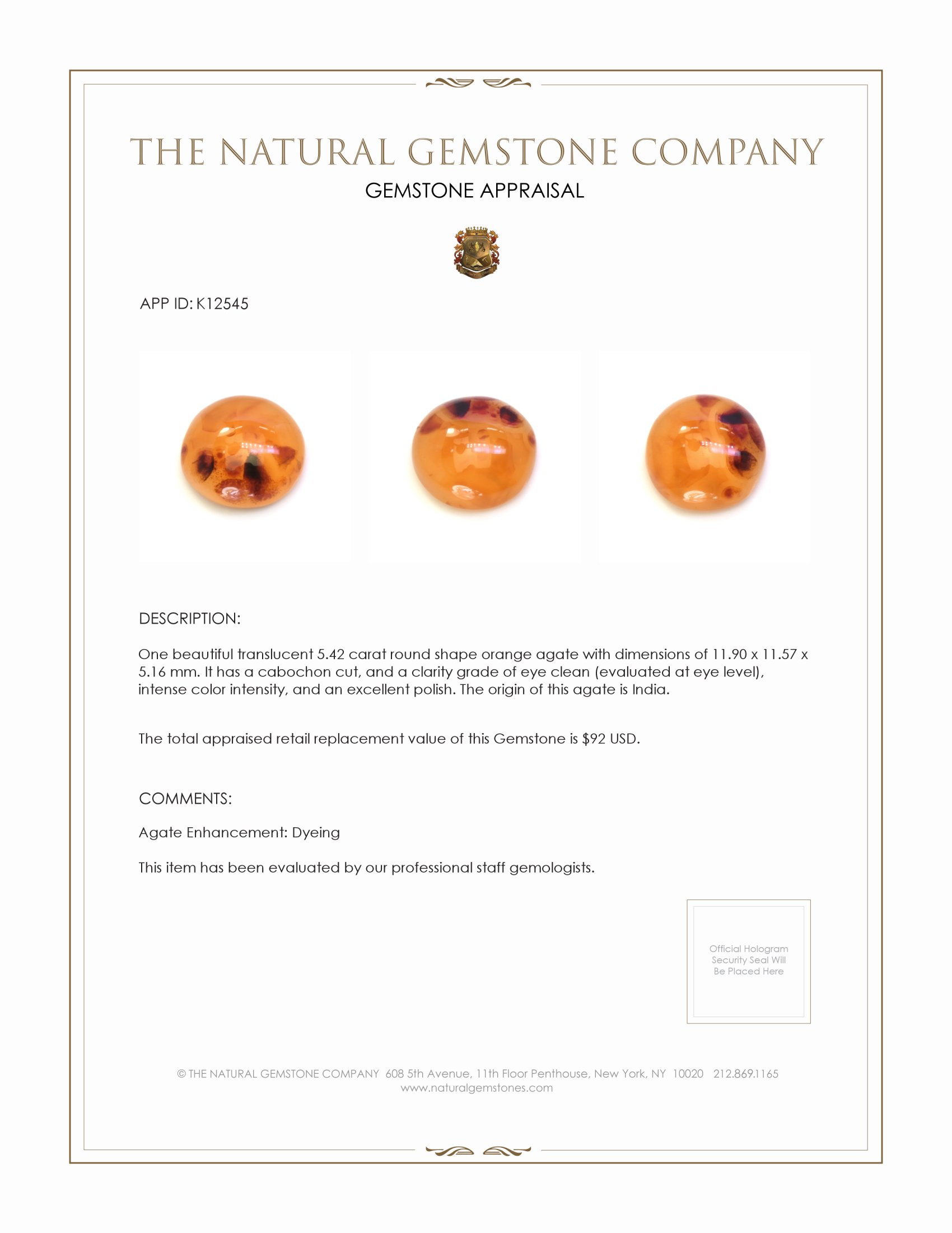 5.42 Ct. Cabochon Agate from India