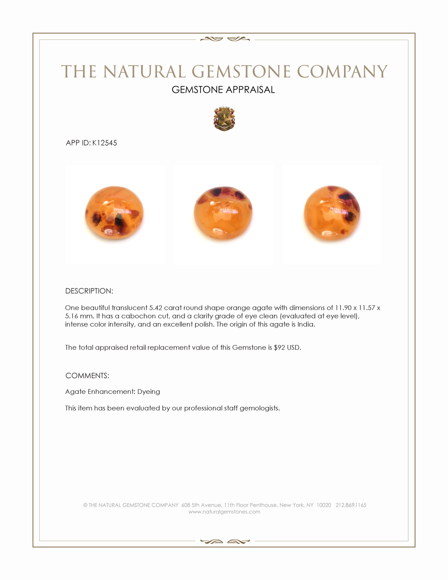 5.42 Ct. Cabochon Agate from India