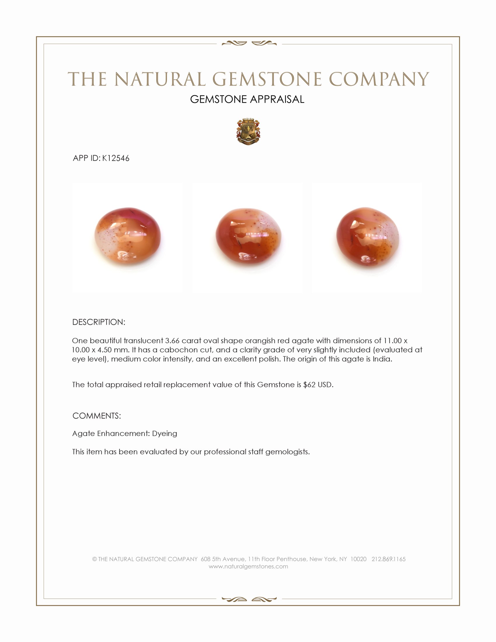 3.66 Ct. Cabochon Agate from India