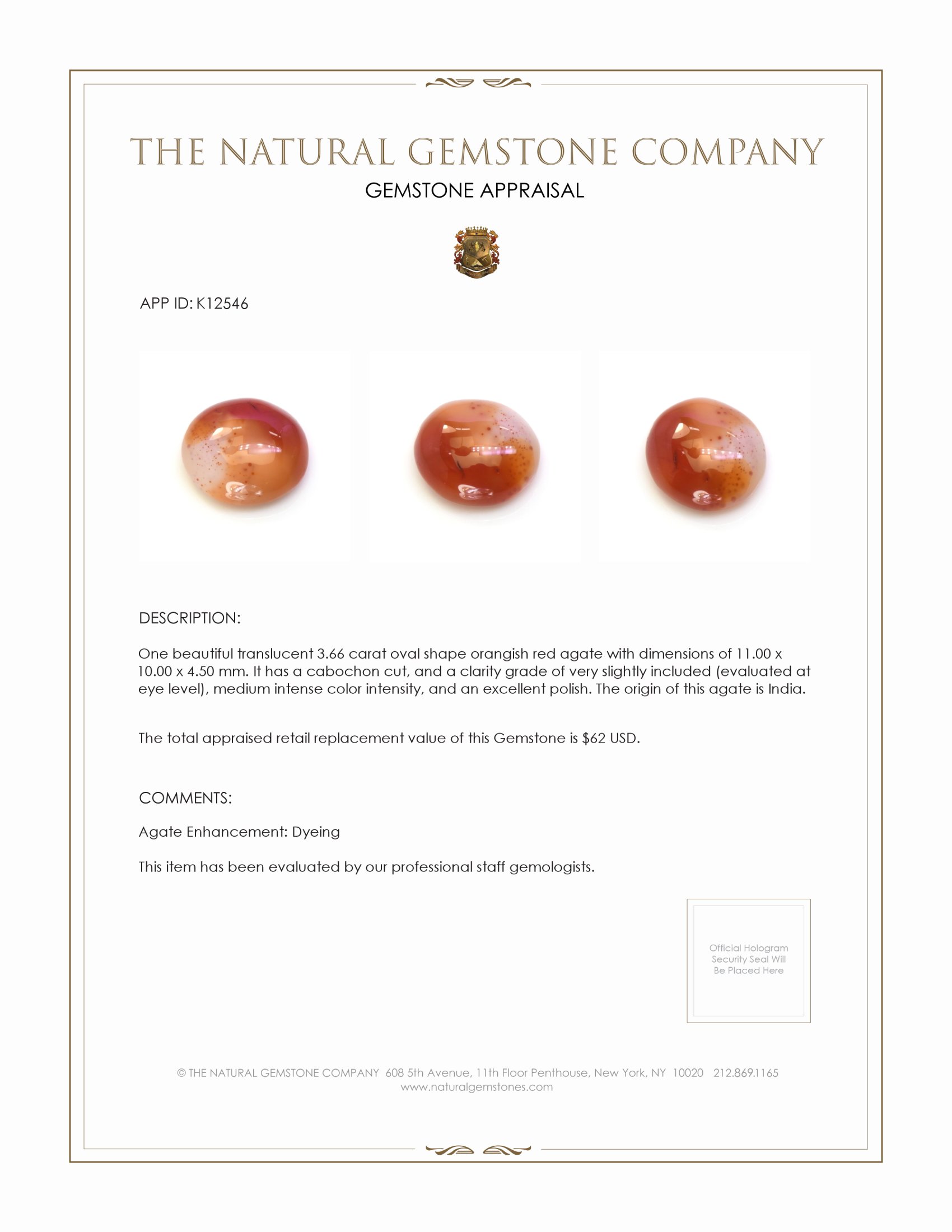 3.66 Ct. Cabochon Agate from India