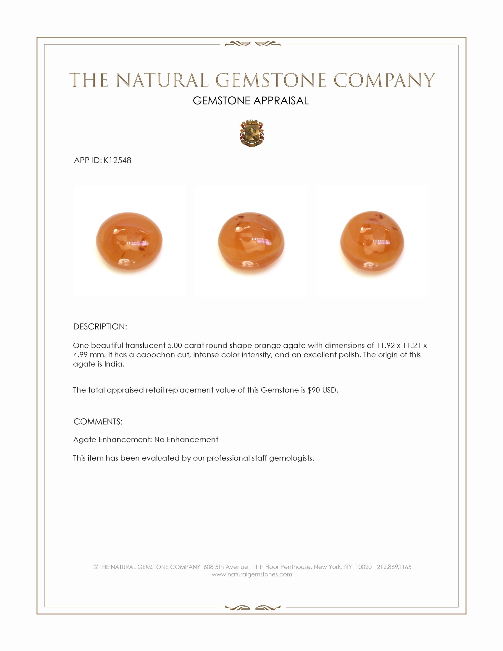 5.00 Ct. Orange Cabochon Agate from India
