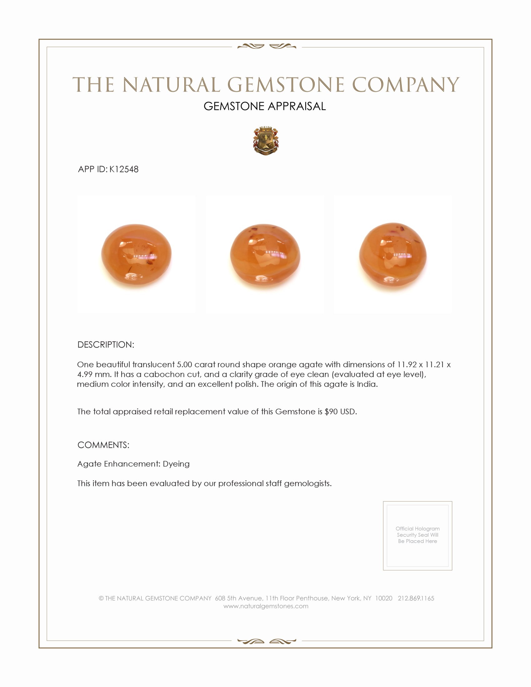 5.00 Ct. Cabochon Agate from India