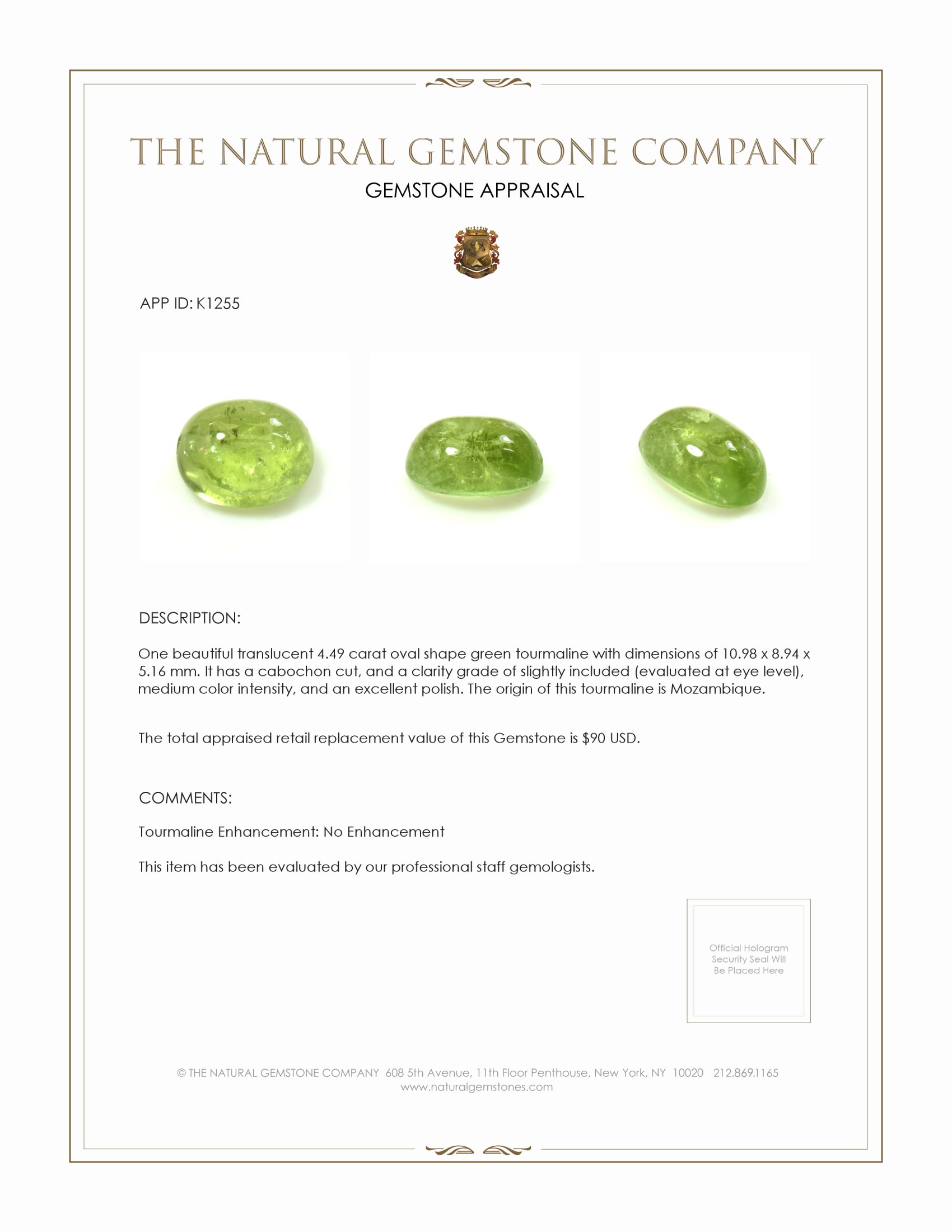 4.49 Ct. Cabochon Tourmaline from Mozambique