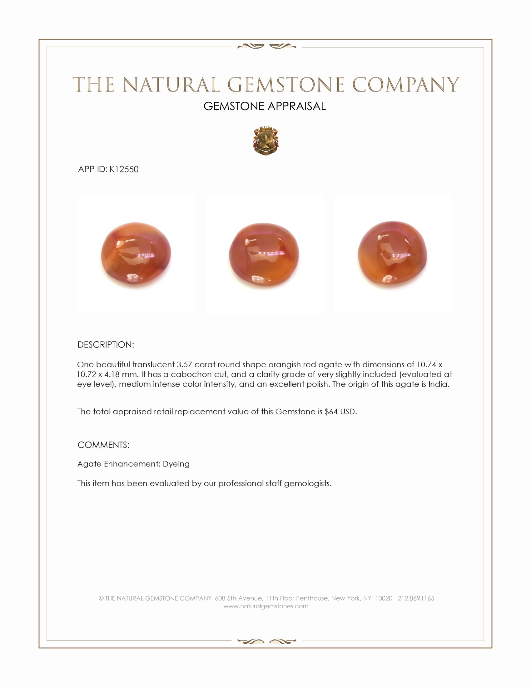 3.57 Ct. Cabochon Agate from India