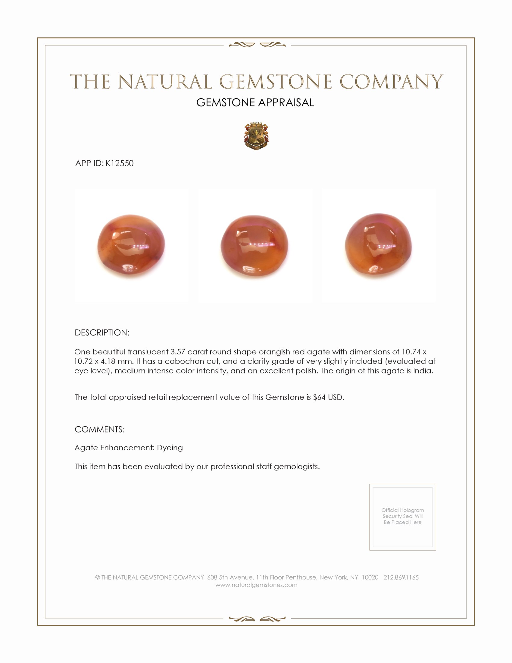 3.57 Ct. Cabochon Agate from India