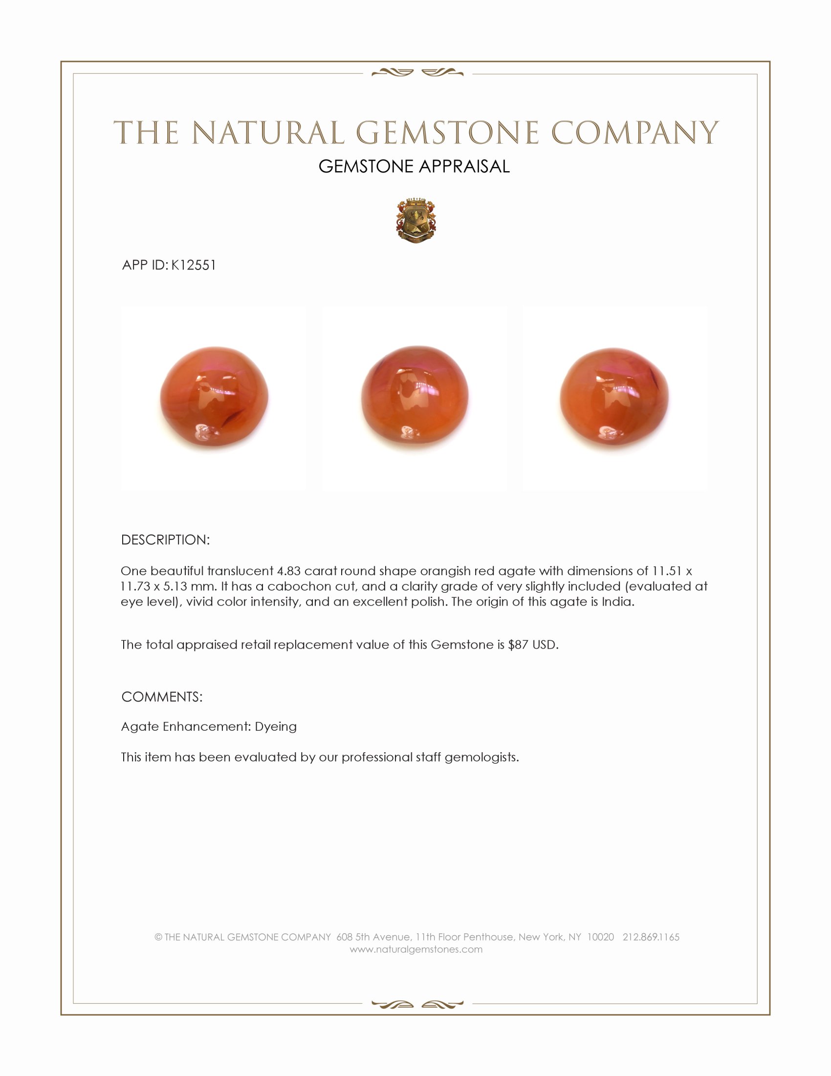 4.83 Ct. Cabochon Agate from India