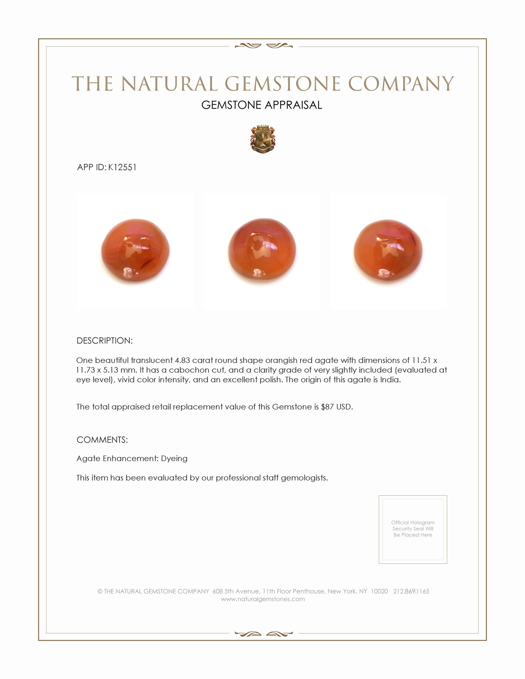 4.83 Ct. Cabochon Agate from India