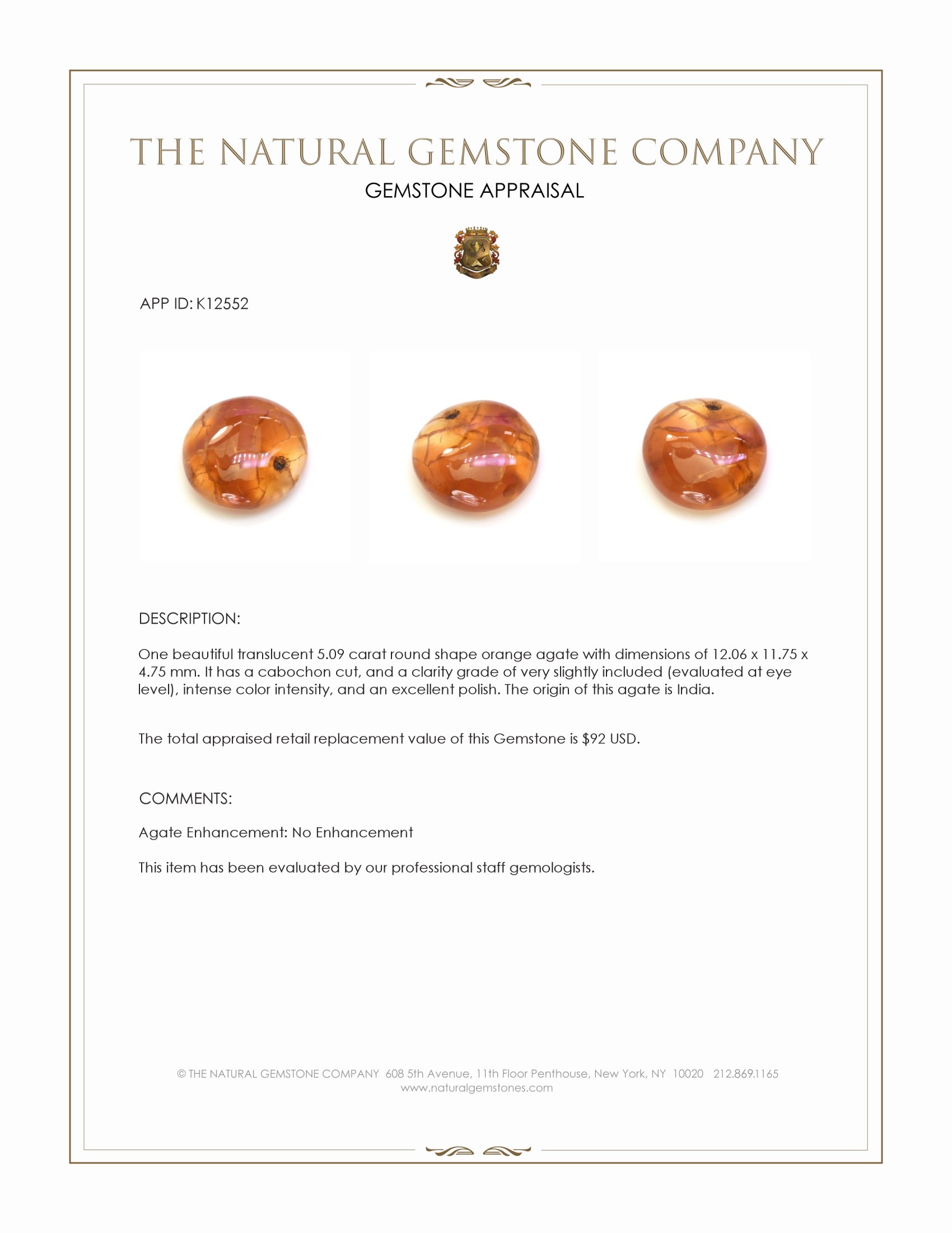 5.09 Ct. Cabochon Agate from India