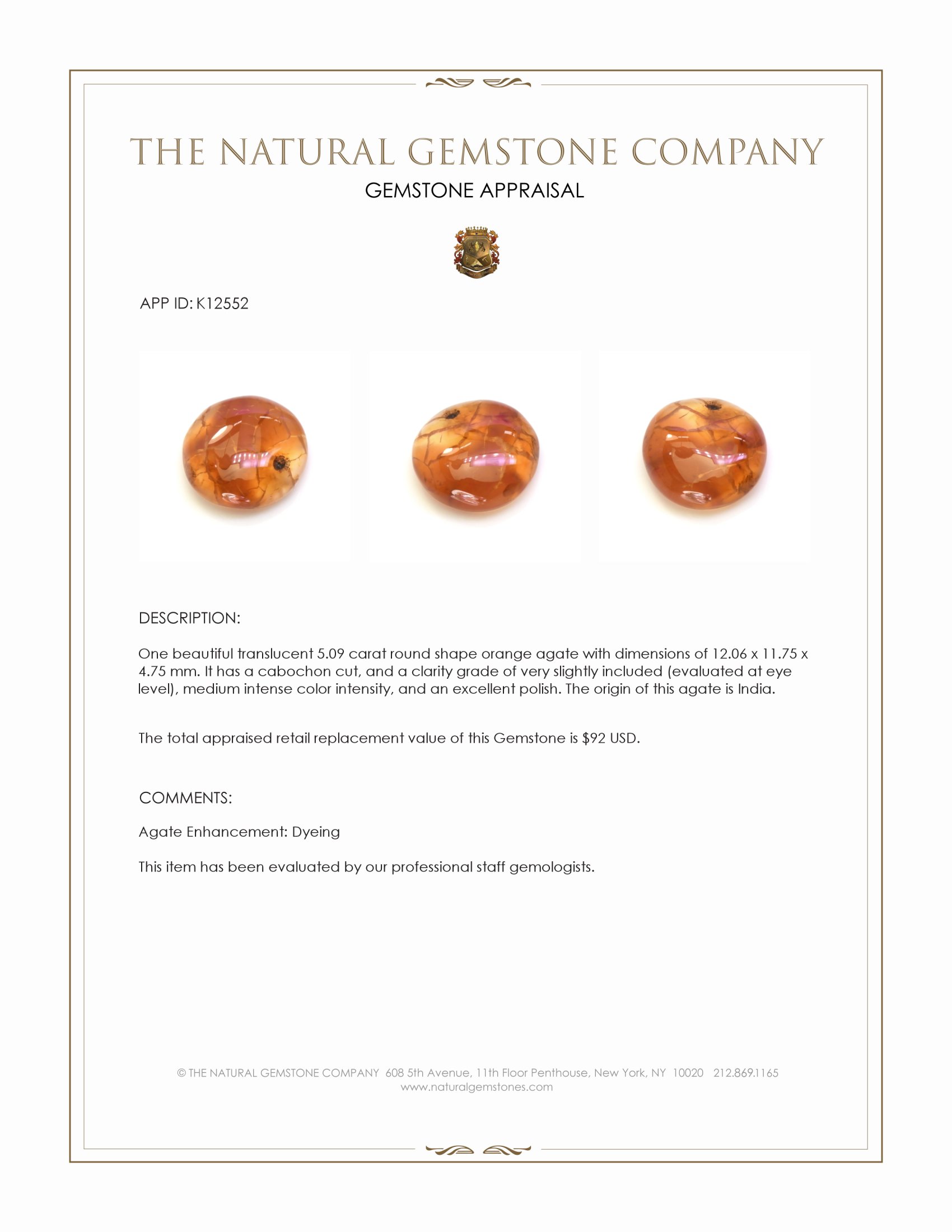 5.09 Ct. Cabochon Agate from India