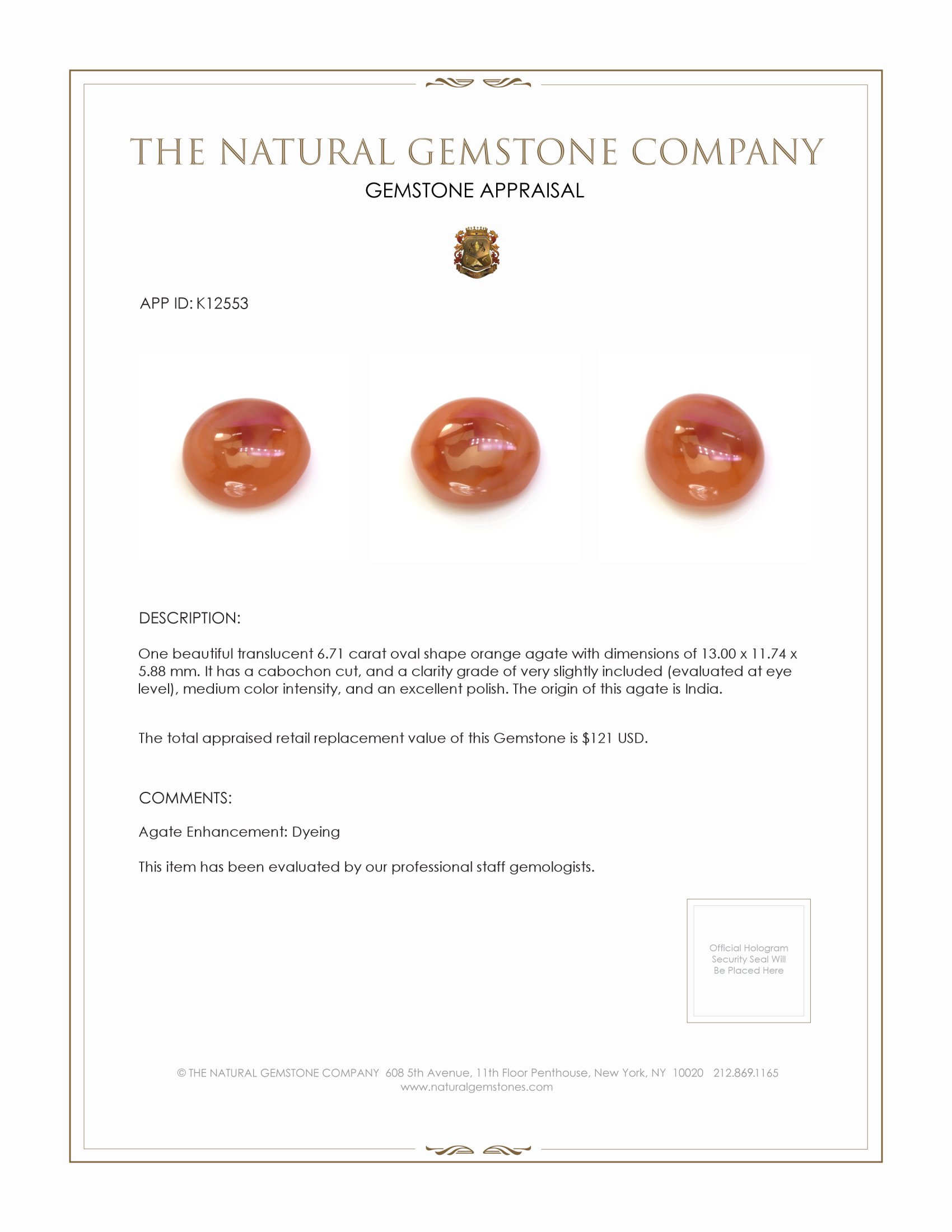 6.71 Ct. Cabochon Agate from India