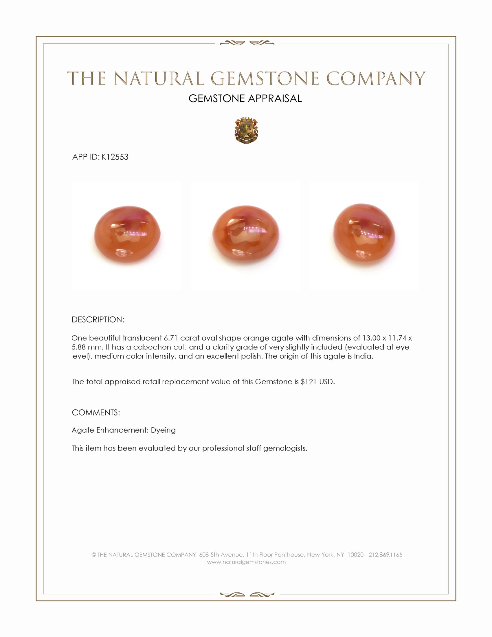 6.71 Ct. Cabochon Agate from India