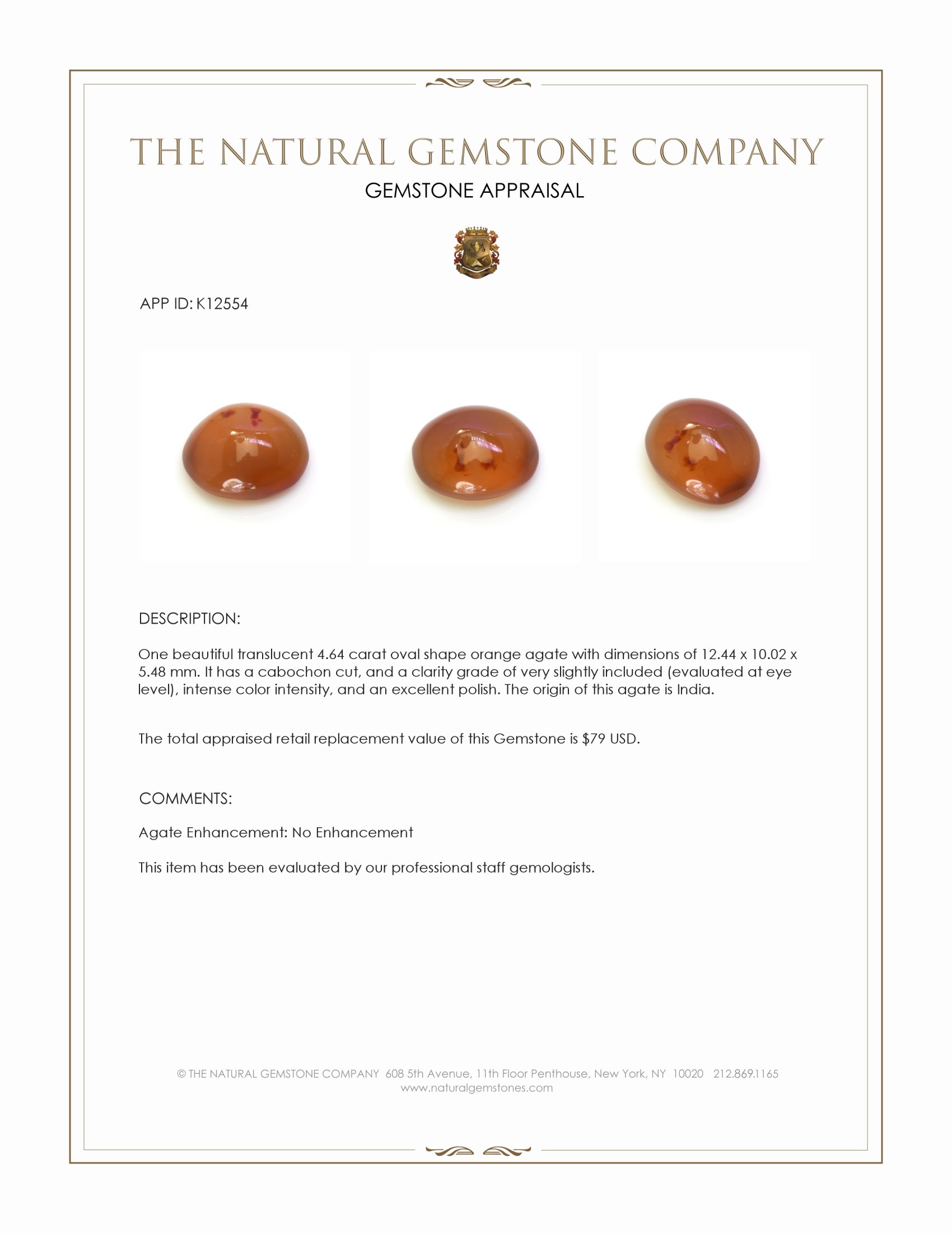 4.64 Ct. Orange Cabochon Agate from India