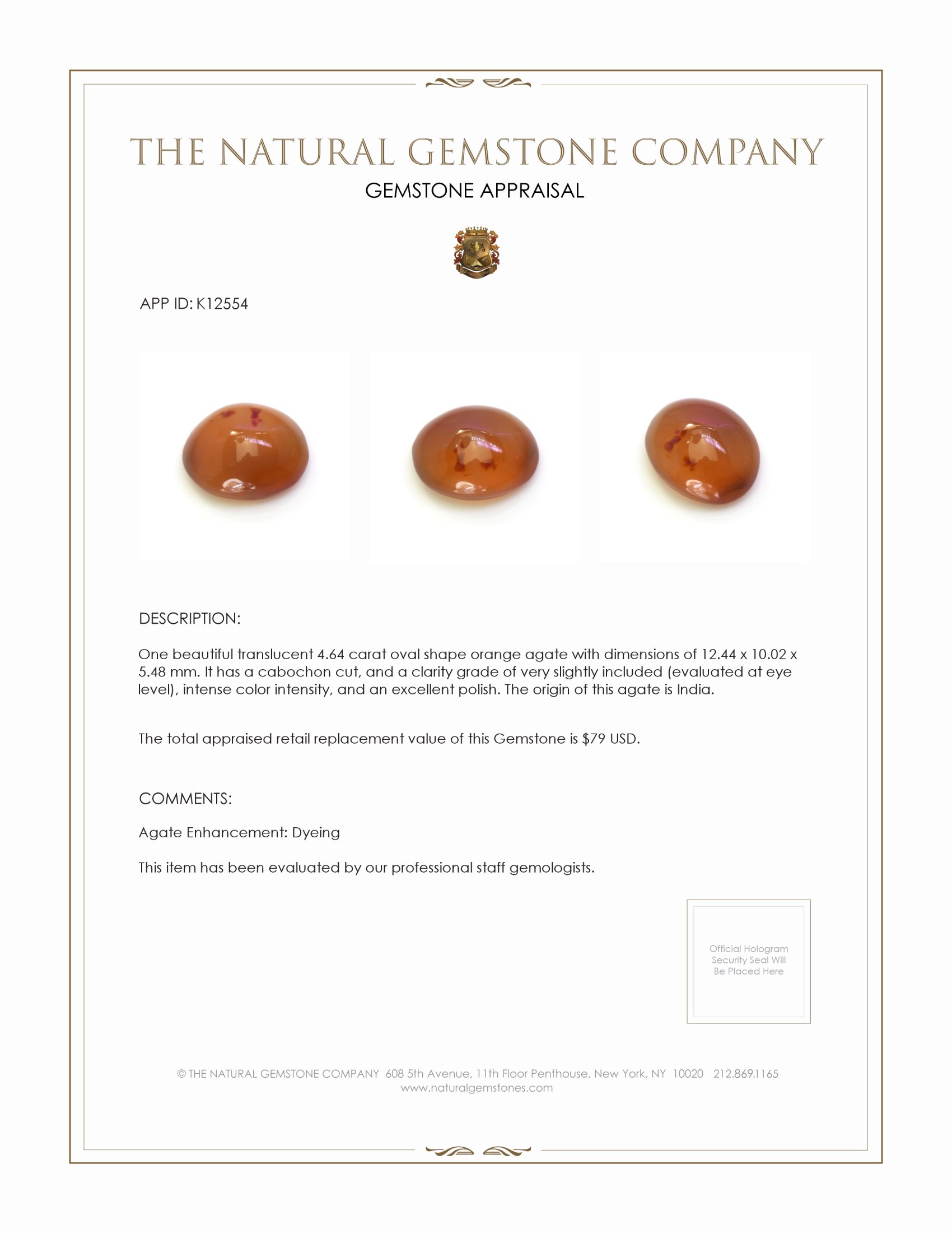 4.64 Ct. Cabochon Agate from India