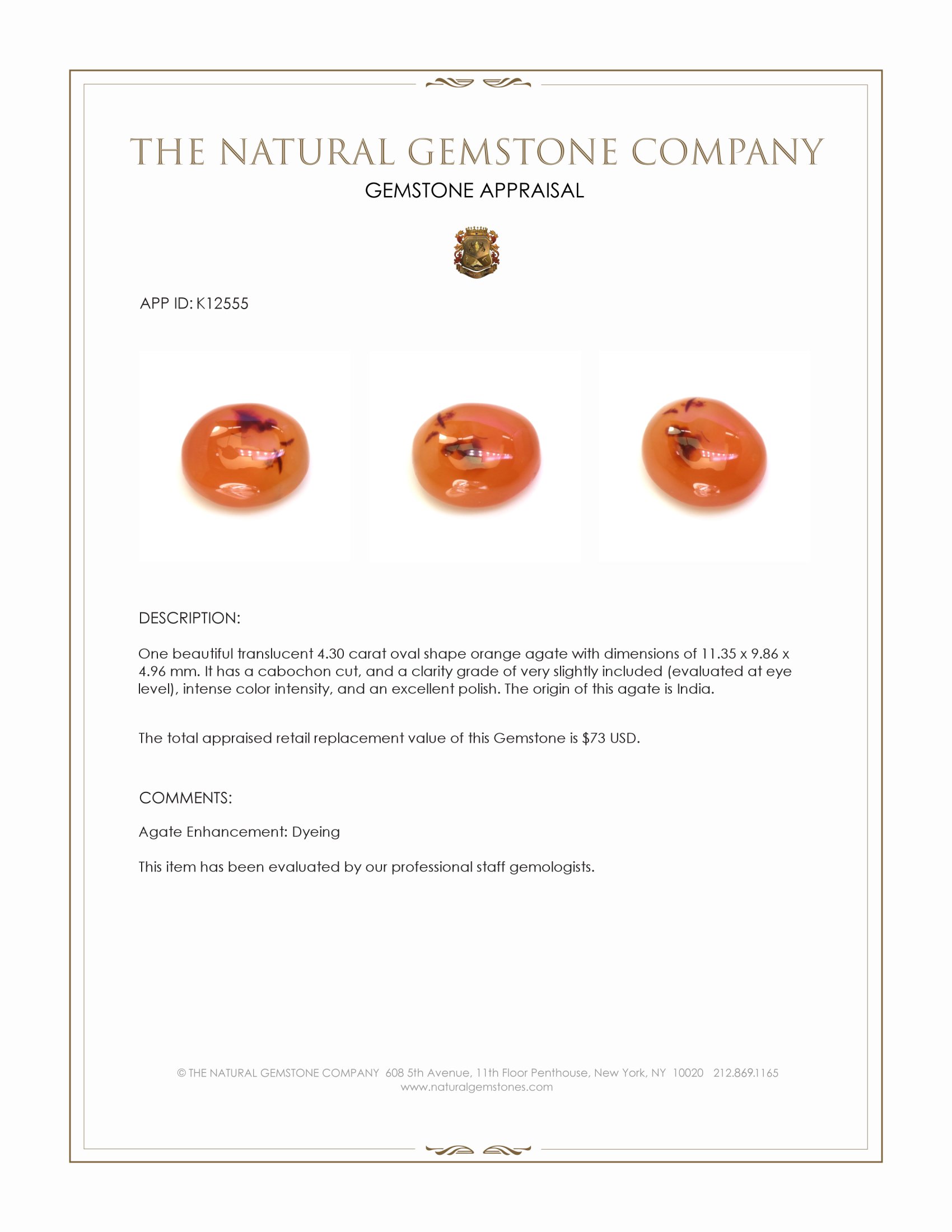 4.30 Ct. Cabochon Agate from India