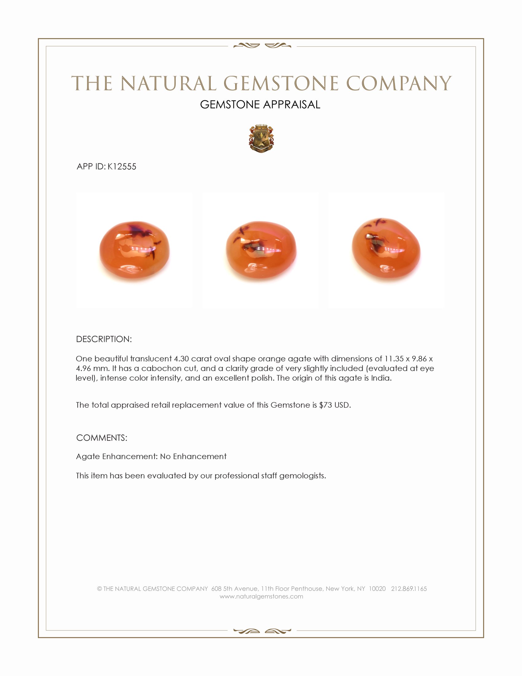 4.30 Ct. Cabochon Agate from India