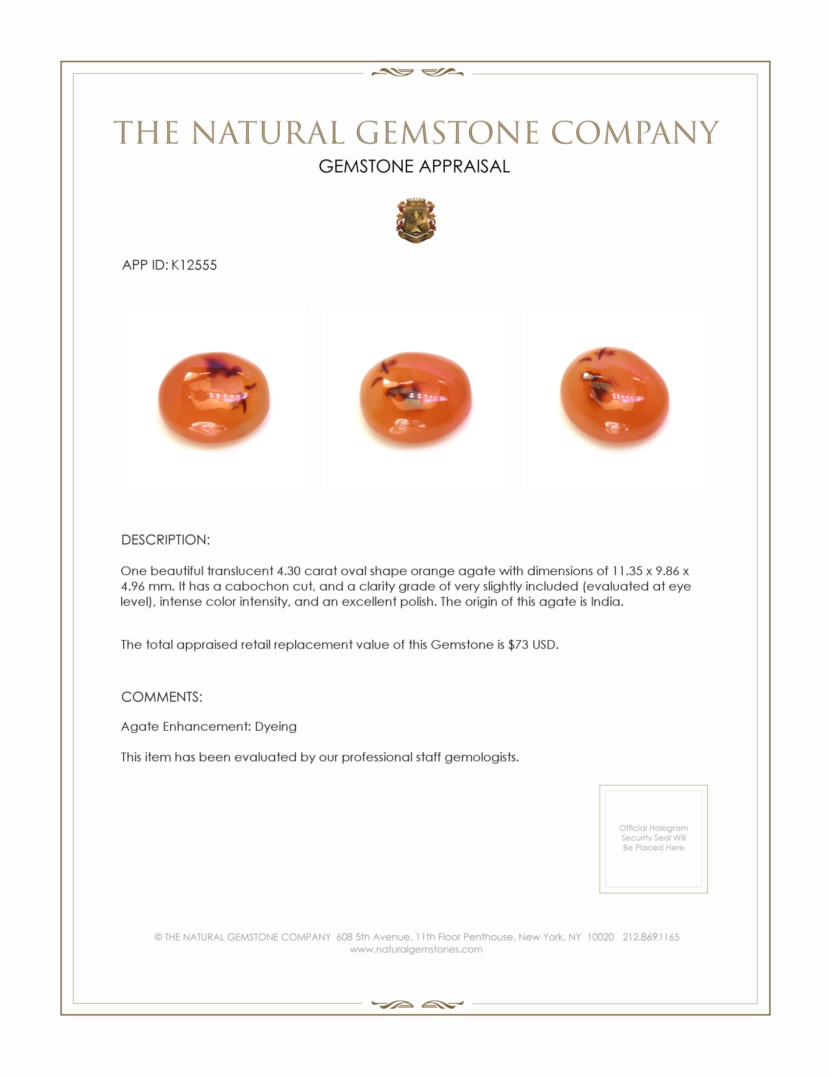 4.30 Ct. Cabochon Agate from India