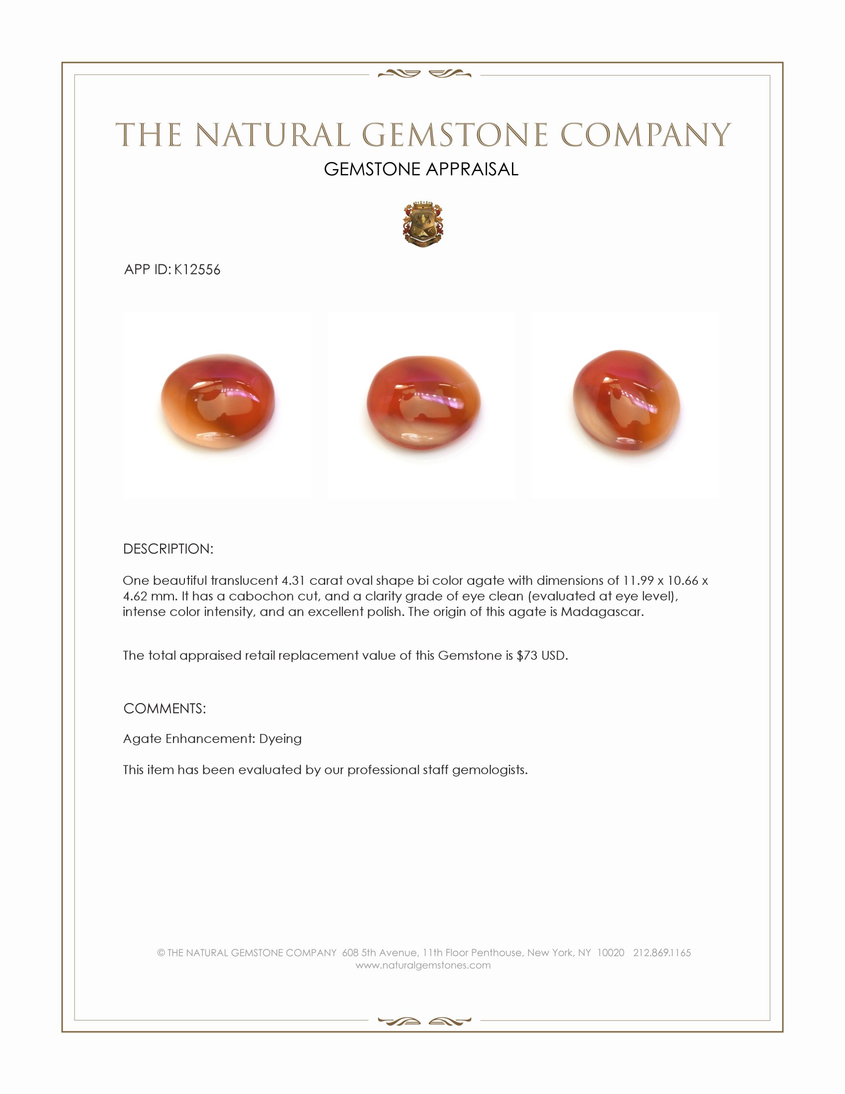 4.31 Ct. Cabochon Agate from Madagascar