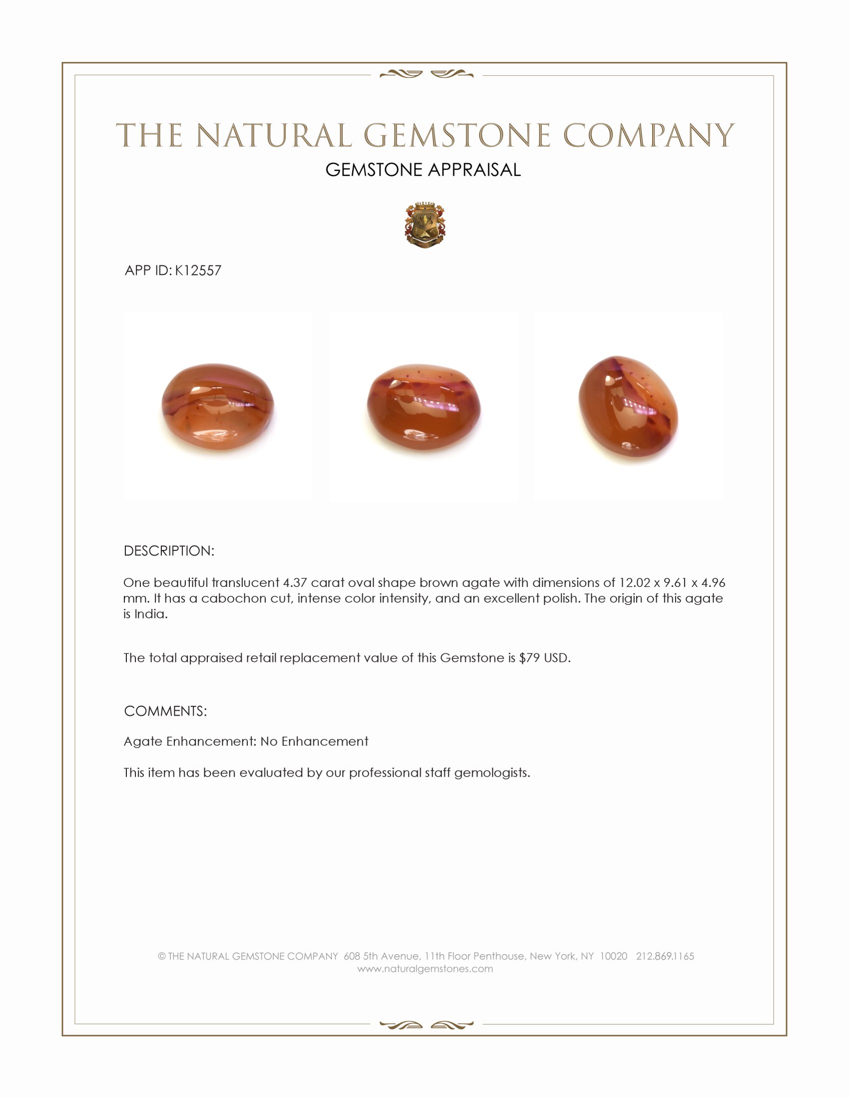 4.37 Ct. Brown Cabochon Agate from India