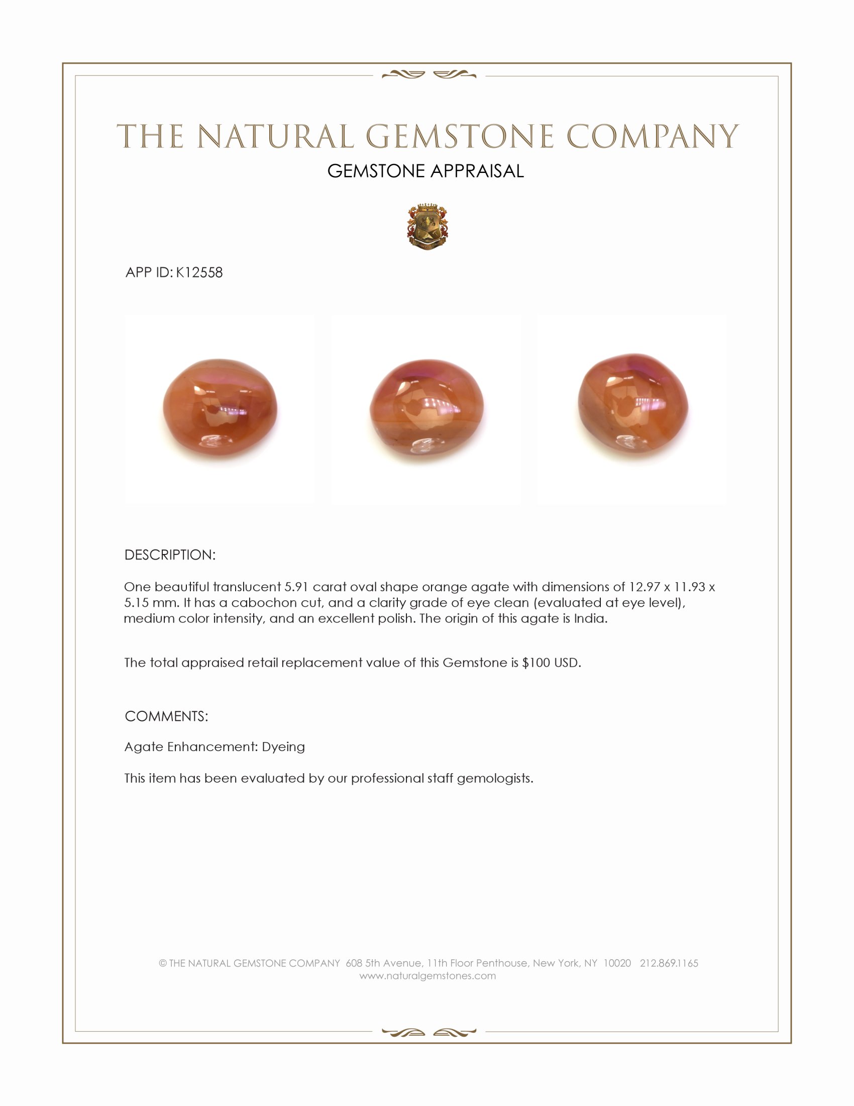 5.91 Ct. Cabochon Agate from India