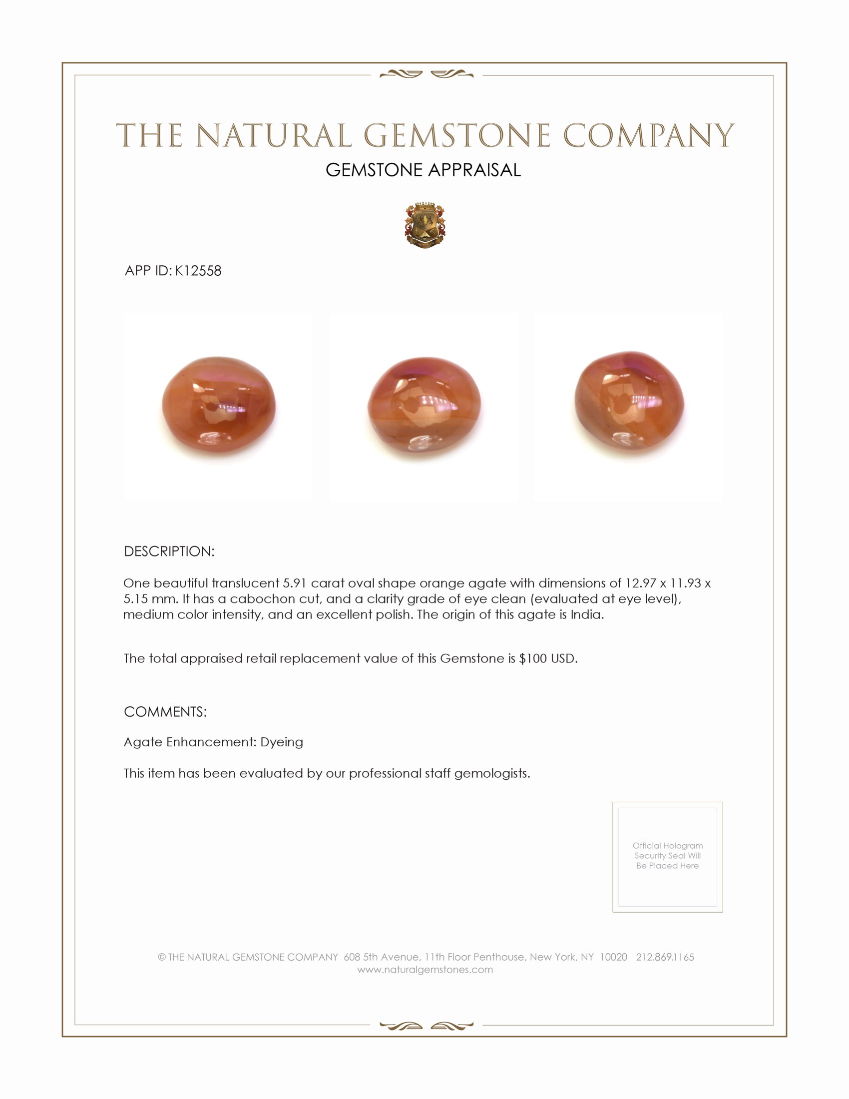 5.91 Ct. Cabochon Agate from India