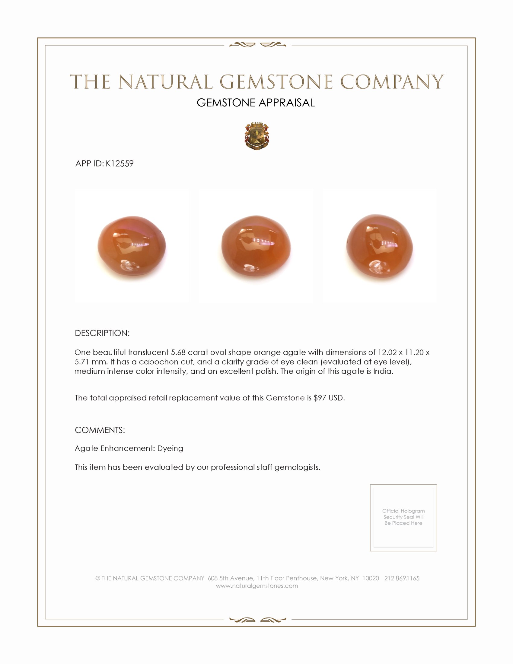 5.68 Ct. Cabochon Agate from India