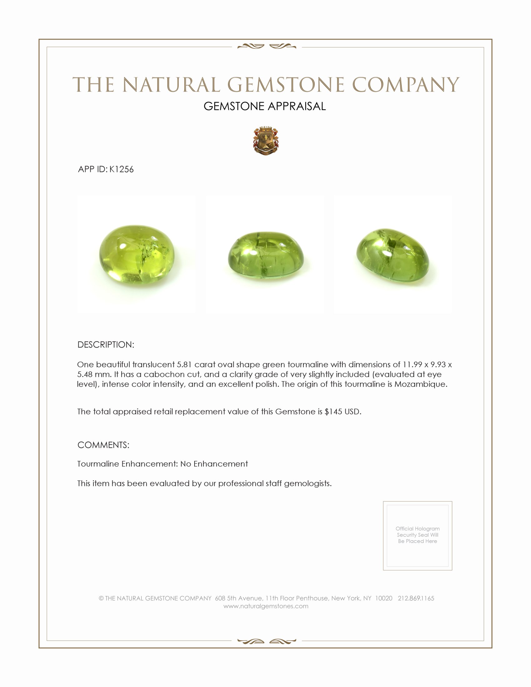 5.81 Ct. Cabochon Tourmaline from Mozambique