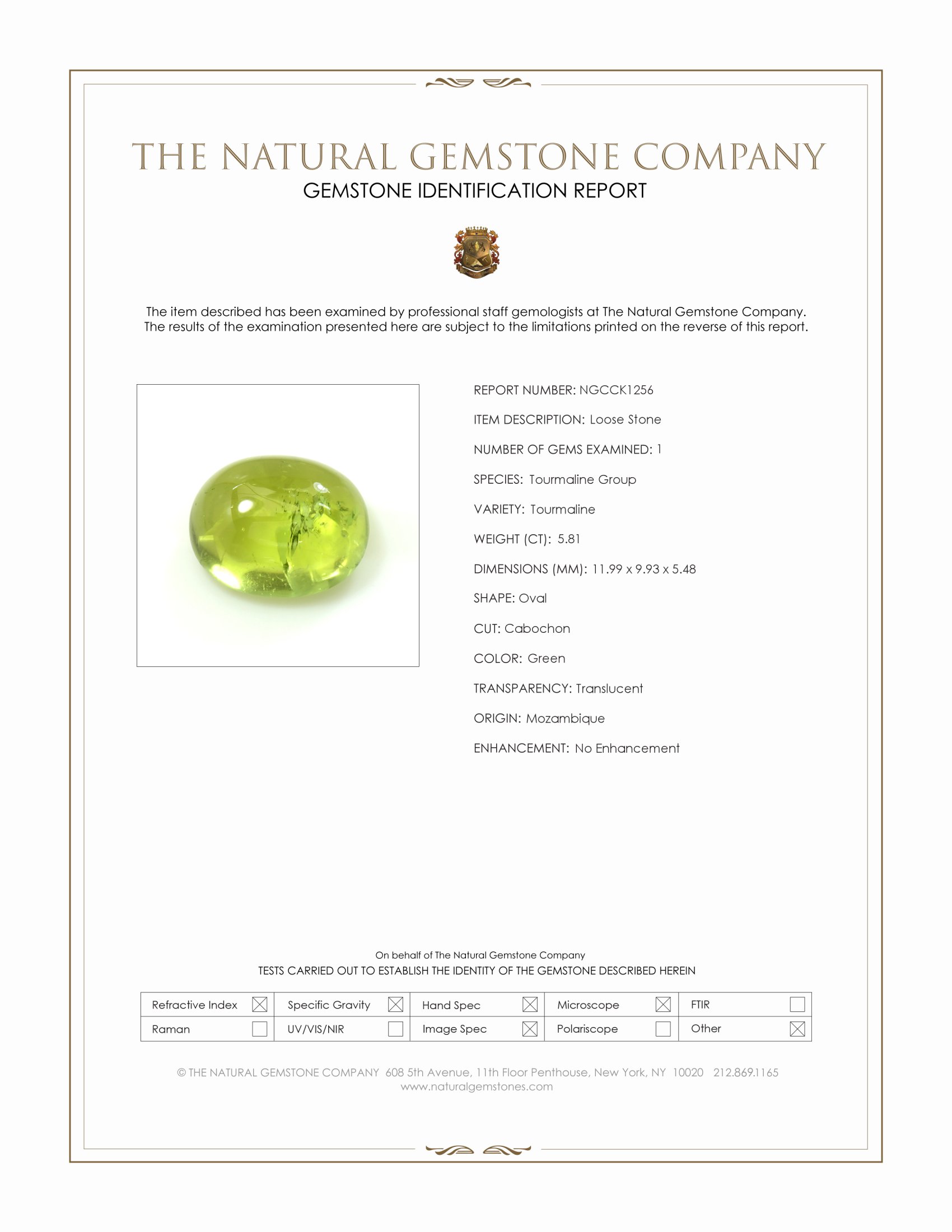 5.81 Ct. Green Cabochon Tourmaline from Mozambique
