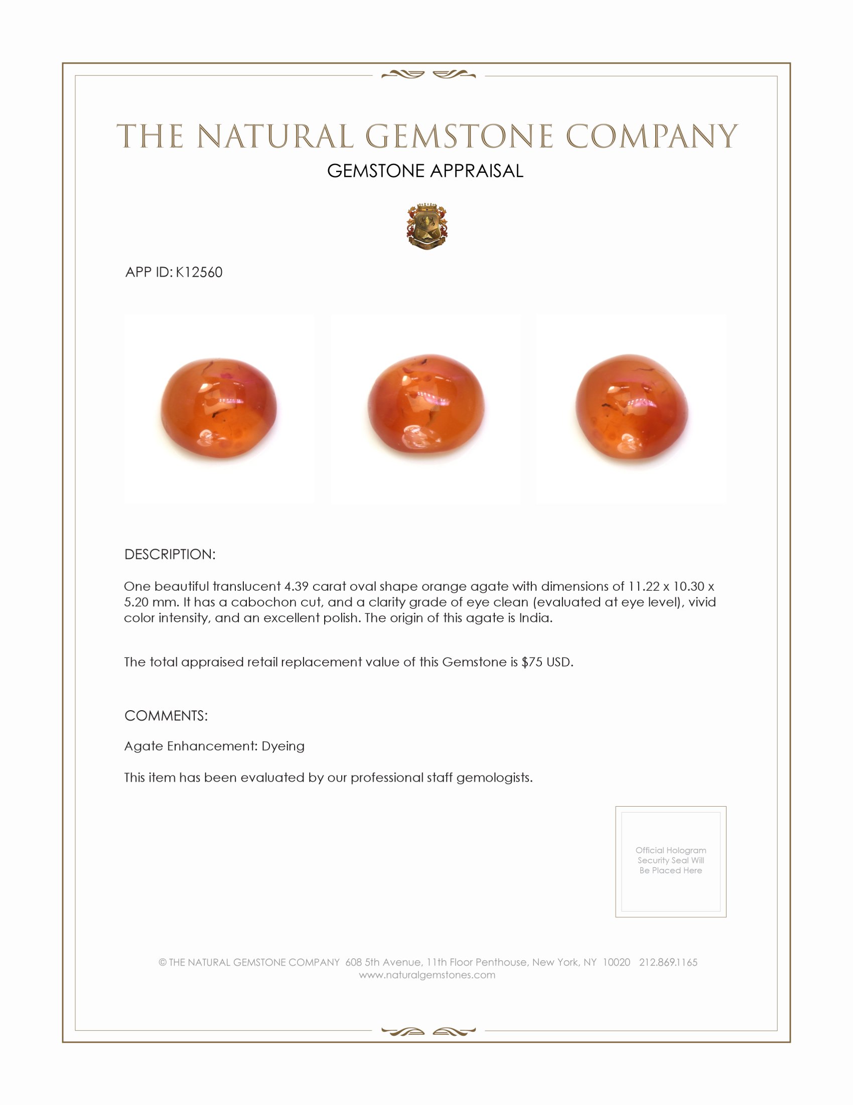 4.39 Ct. Cabochon Agate from India